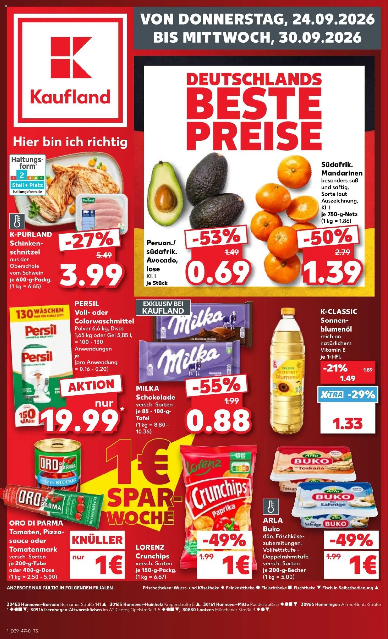 Kaufland Prospekt Hannover – gültig ab 24.09.2026 | Seite: 1 | Produkte: Paprika, Pizza, Frischkase, Persil