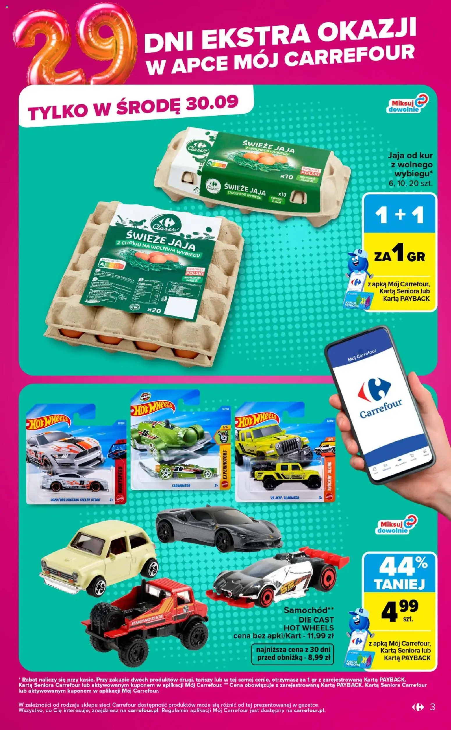 Carrefour gazetka - Market od 28.09.2026 | Strona: 3 | Produkty: Karta, Hot wheels, Jaja