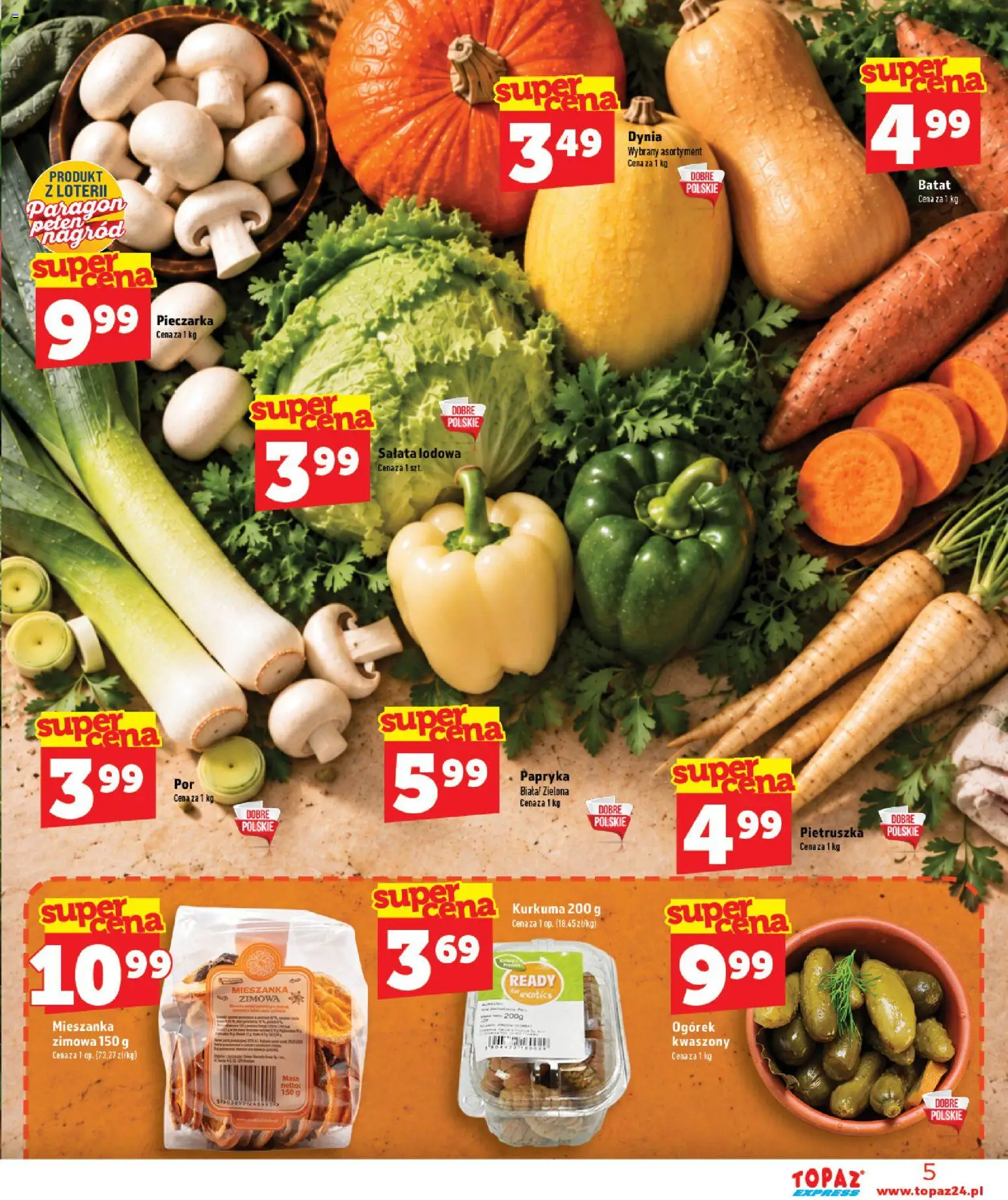 Topaz gazetka - Express od 01.10.2026 | Strona: 5 | Produkty: Dynia, Pietruszka, Salata lodowa, Papryka