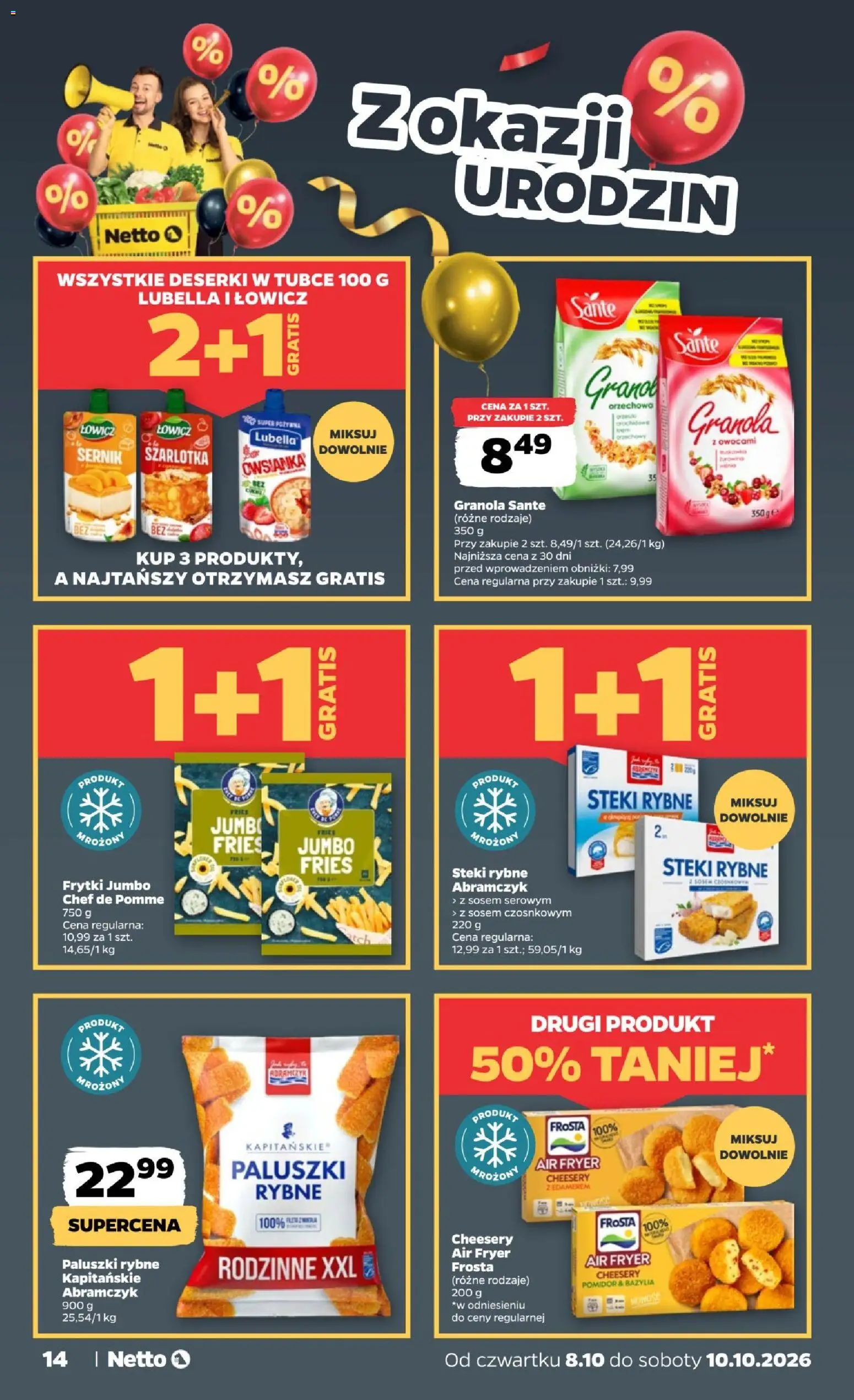 Netto gazetka od czwartku od 08.10.2026 | Strona: 14 | Produkty: Granola Sante, Bazylia, Paluszki, Frytki