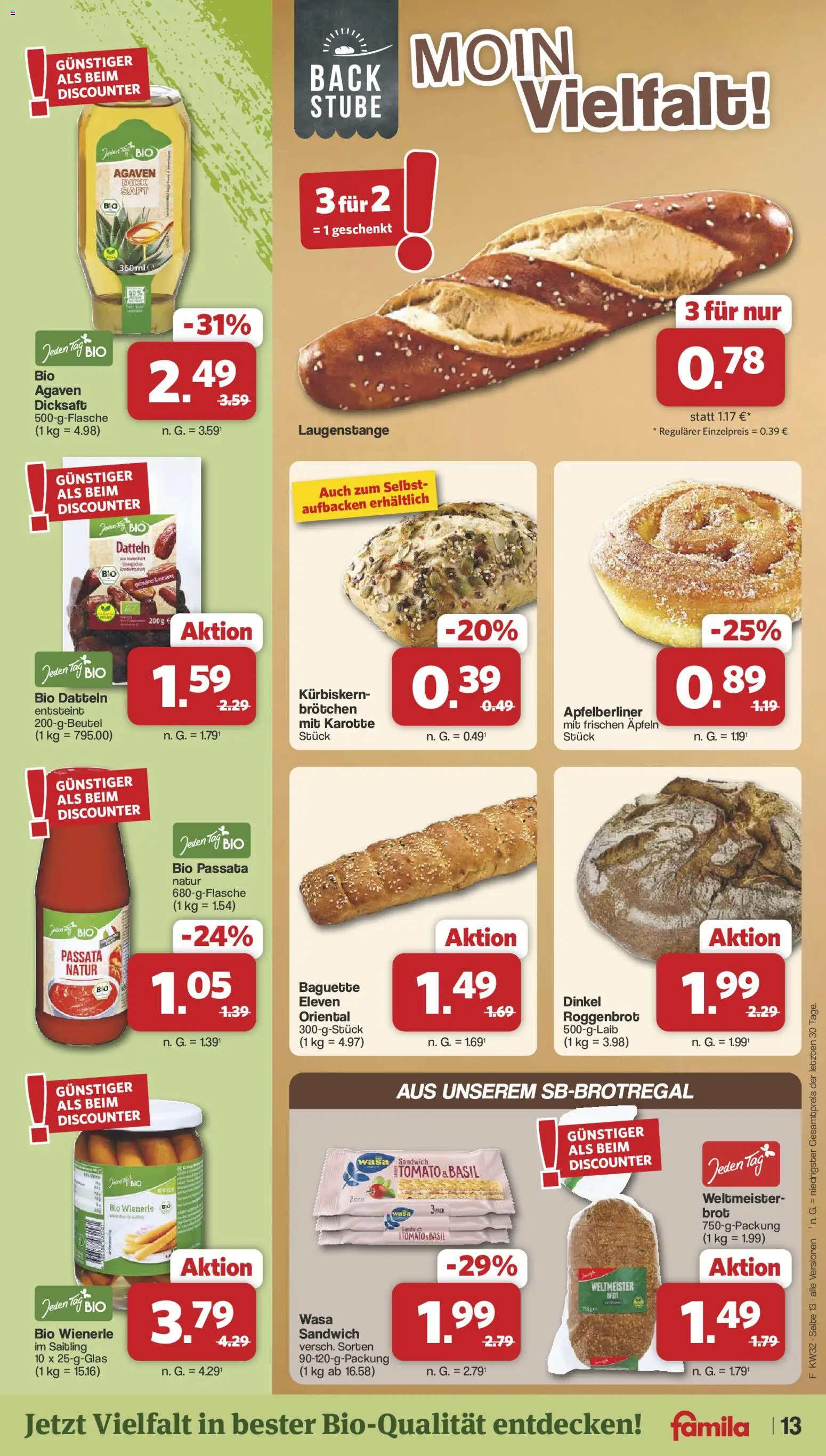 Famila Nordwest Prospekt – gültig ab 03.08.2026 | Seite: 13 | Produkte: Baguette, Brot, Karotte
