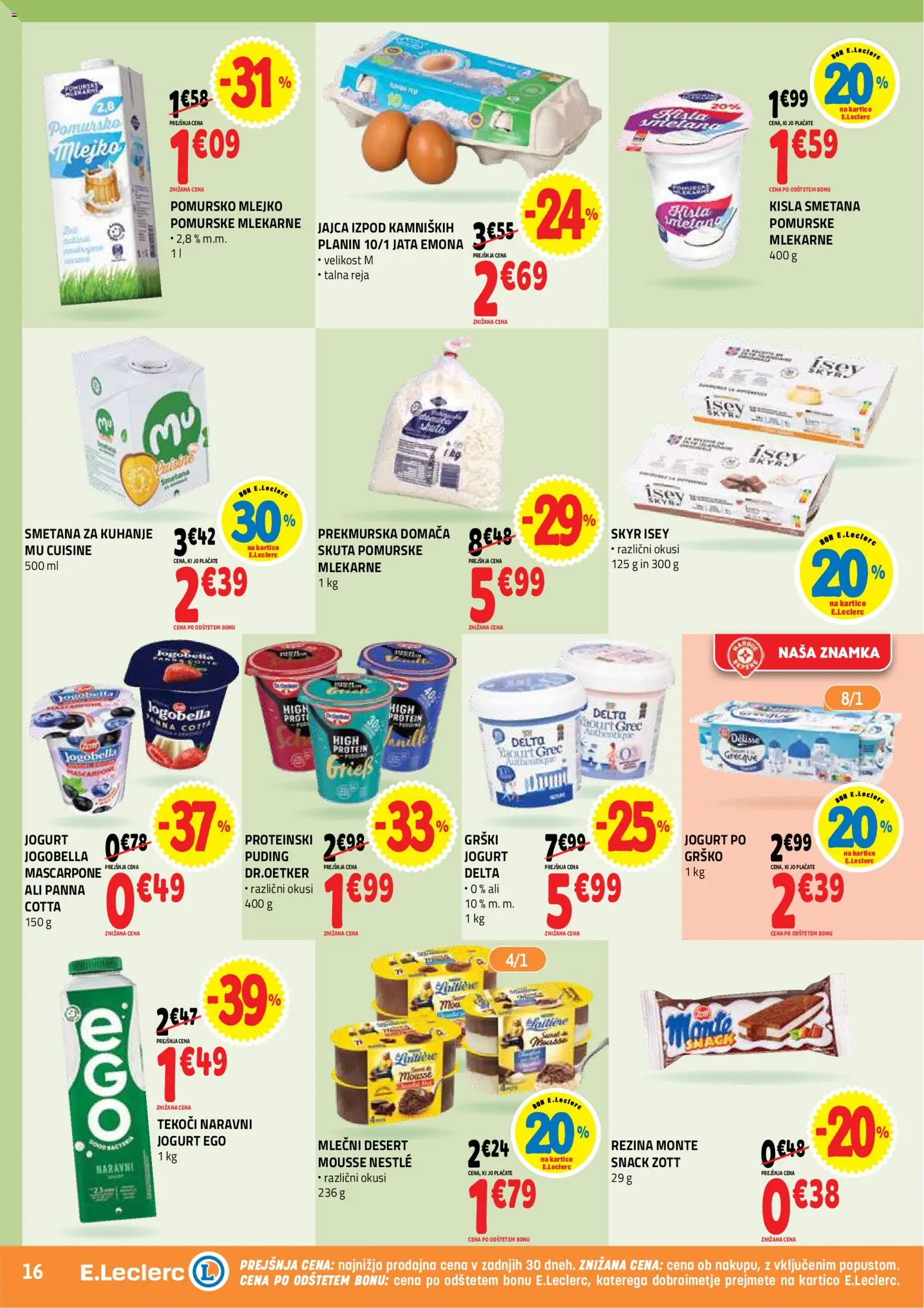 Novi E.leclerc katalog ponudbe – veljaven od 07.10.2026 | Stran: 16 | Izdelki: Skyr, Jogurt, Jajca, Kisla smetana