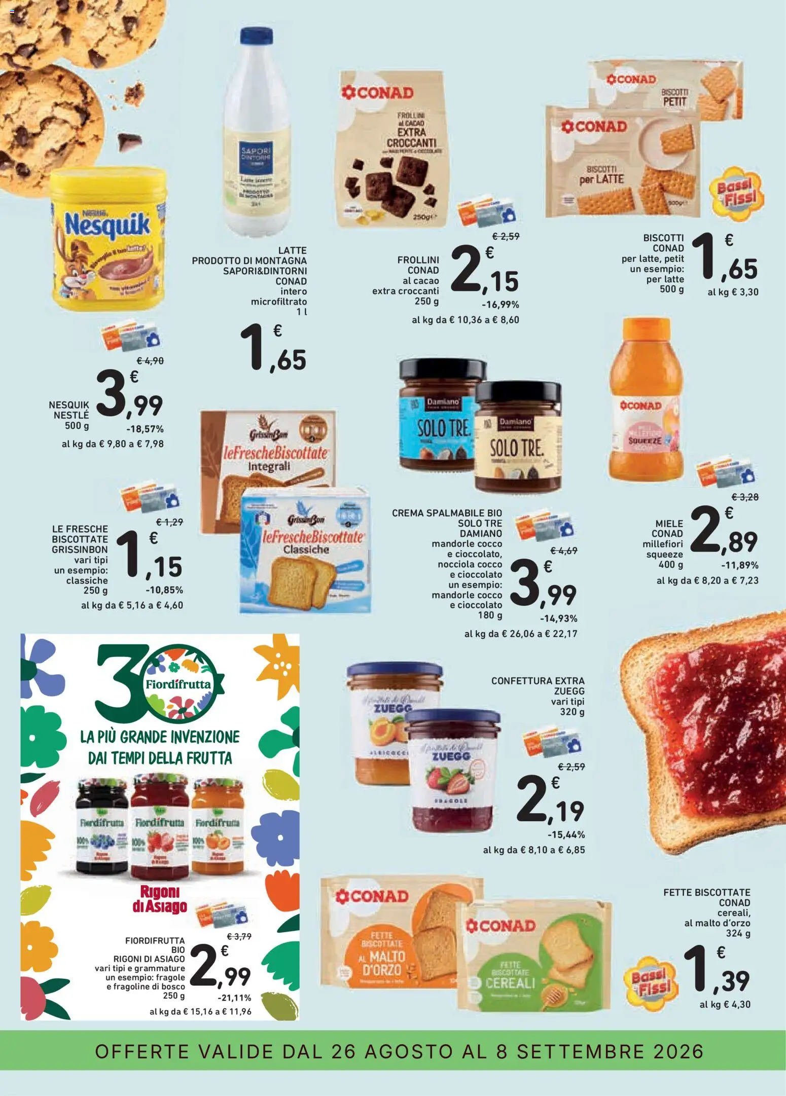 Volantino Conad del 26/08/2026 | Pagina: 5 | Prodotti: Cereali, Frutta, Mandorle, Fette biscottate