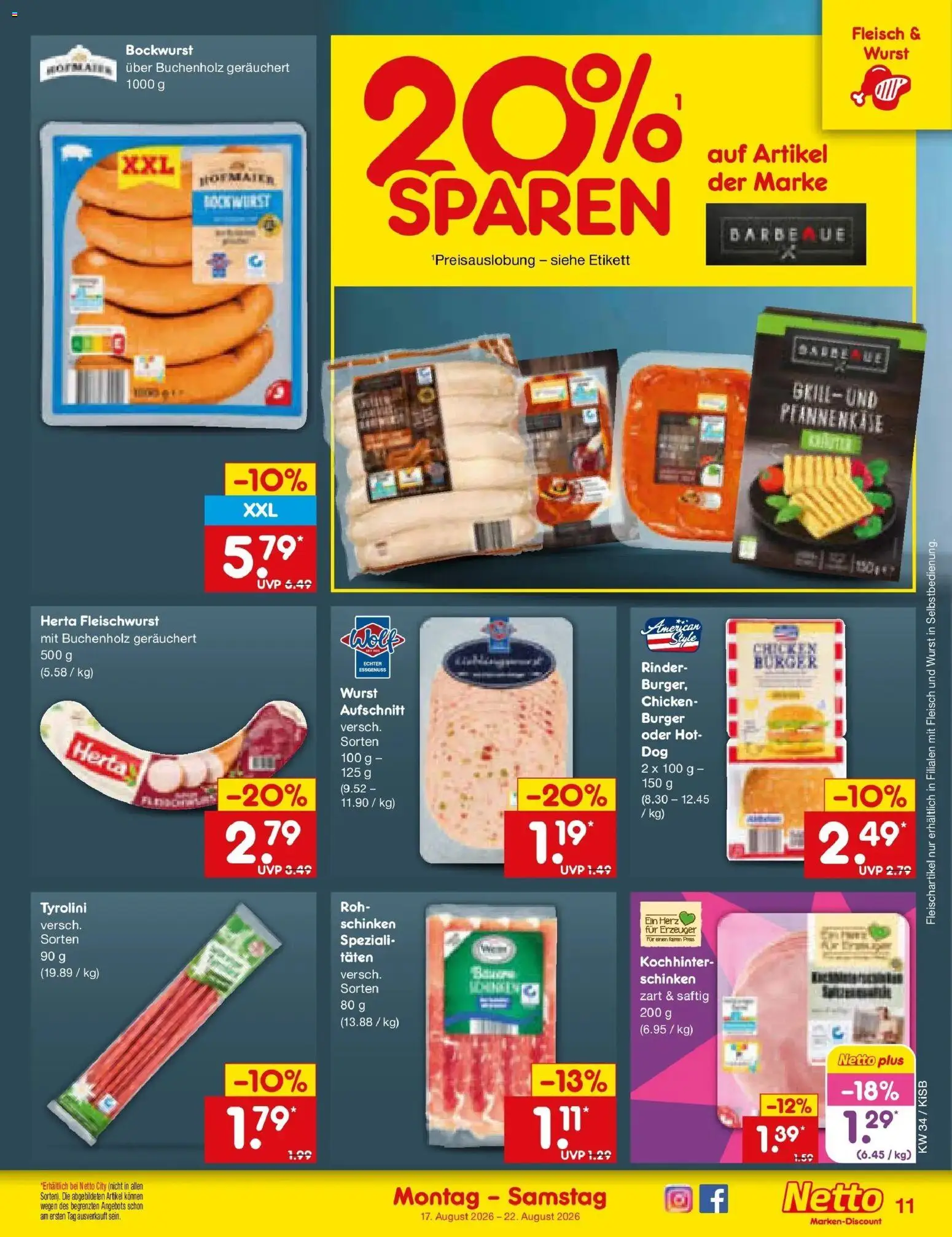 Netto Marken-Discount Prospekt Bad Friedrichshall – gültig ab 17.08.2026 | Seite: 13 | Produkte: Herta fleischwurst, Grill, Schinken, Fleisch