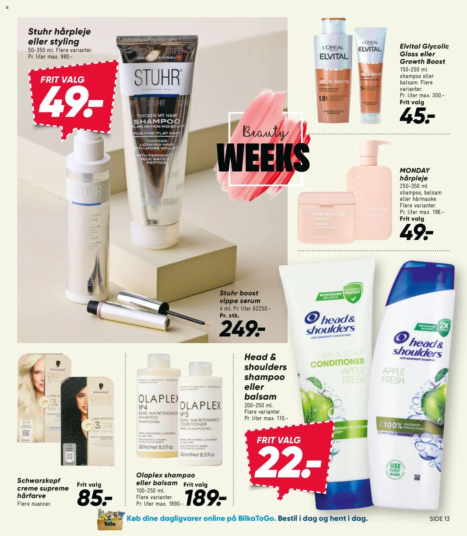 Bilka tilbudsavis – gyldig fra 25/09/2026 | Side: 13 | Produkter: Shampoo, Balsam, Hårfarve, Creme
