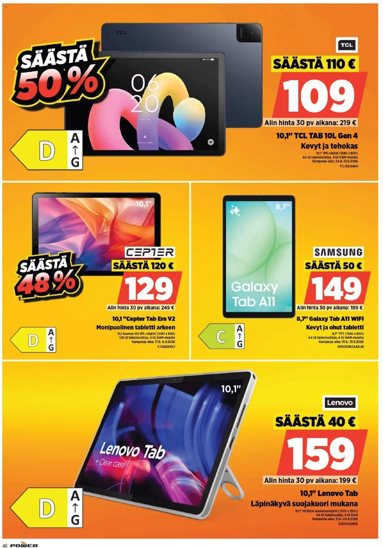 Power tarjoukset – voimassa 31/08/2026 alkaen | Sivu: 46 | Tuotteet: Tabletti, Näyttö