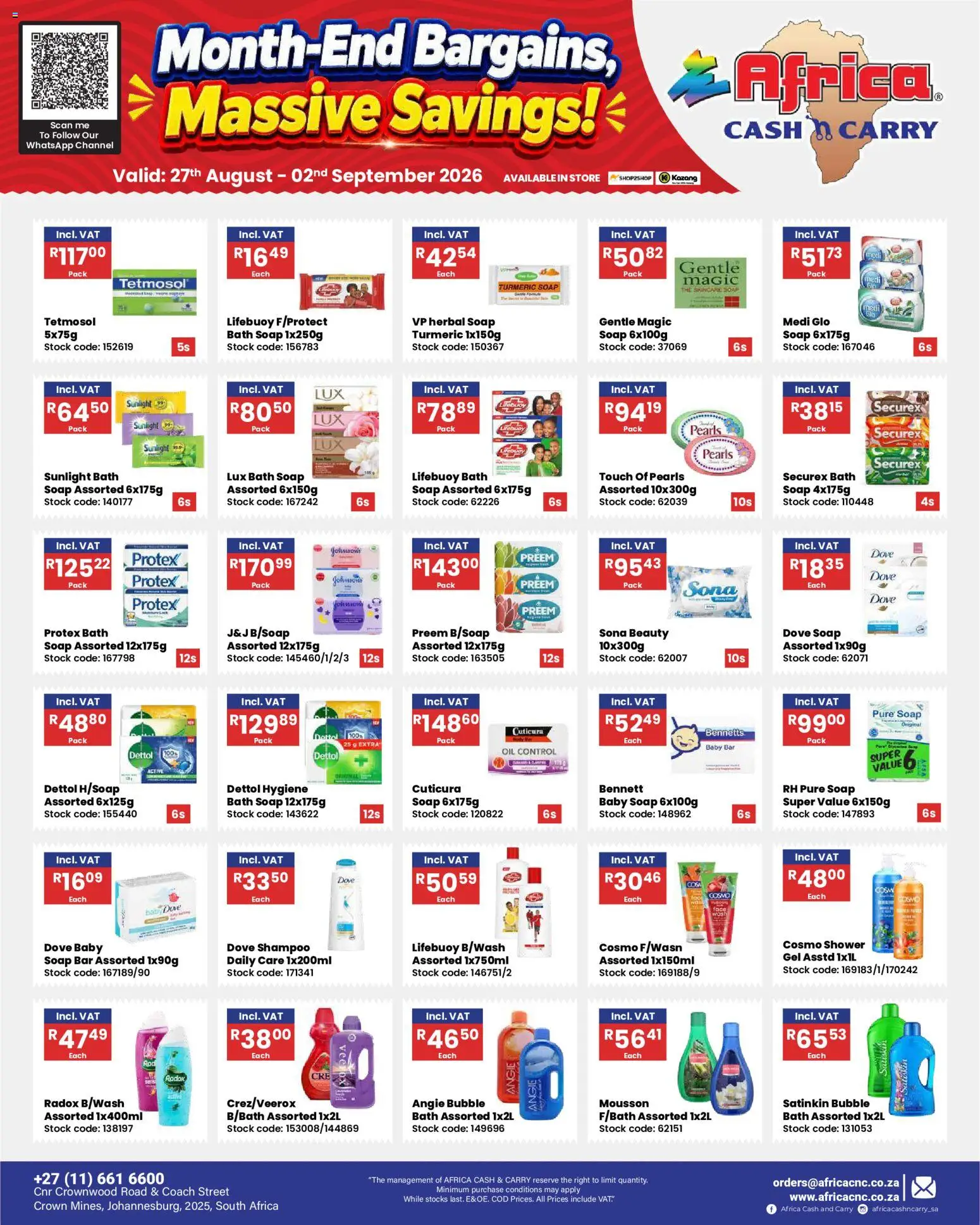 New Africa Cash & Carry catalogue – valid from 27/08/2026 | Page: 8 | Products: Shower, Oil, Shampoo, Soap