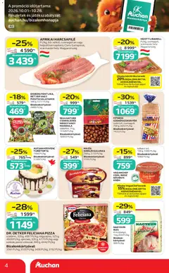 DR. OETKER FELICIANA PIZZA, szalámi, 320 g, 4997 Ft/kg, négysajtos, 325 g, 4920 Ft/kg, speciale, 335 g, 4773 Ft/kg vagy sonkás, pesto szósszal, 360 g, 4442 Ft/kg - amely érvényes a következő dátumtól: 2026.10.22. | Oldal: 4