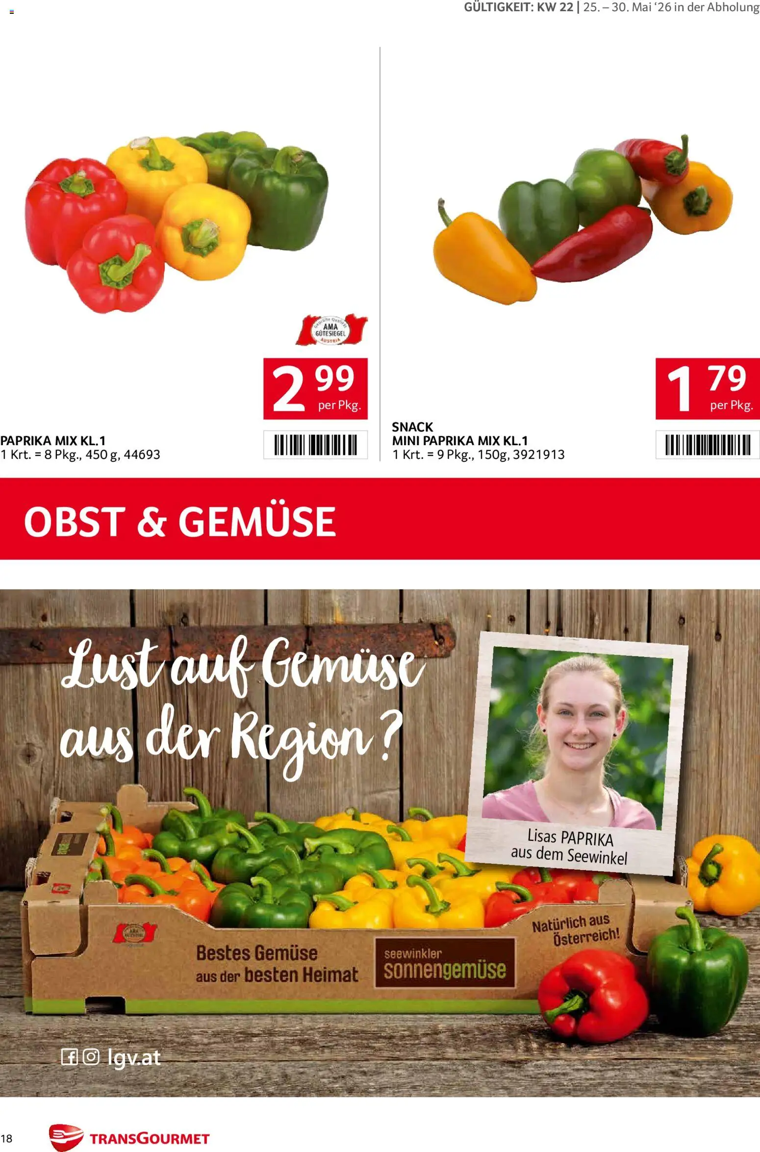 Transgourmet Flugblatt gültig ab 25.05.2026 | Seite: 18 | Produkte: Gemüse, Obst