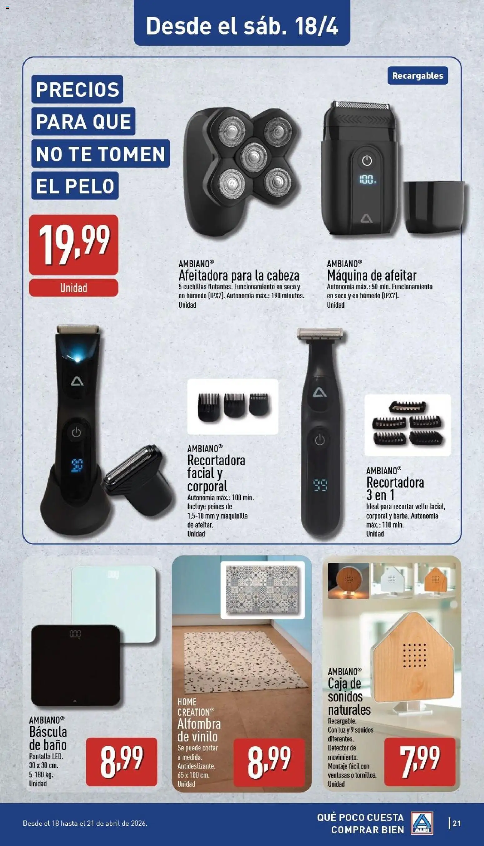 Aldi folleto Península │ válido desde el 13.04.2026 | Página: 21 | Productos: Té, Afeitadora, Caja, Alfombra
