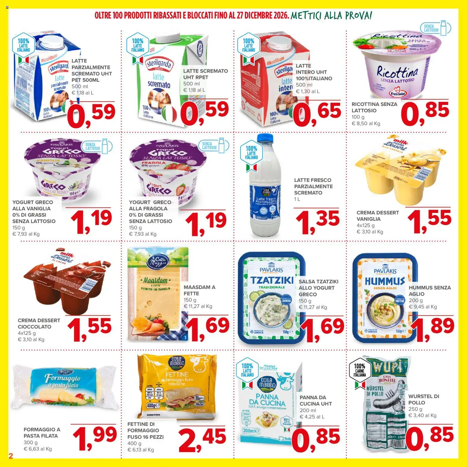 Volantino Todis del 29/10/2026 | Pagina: 2 | Prodotti: Cioccolato, Latte, Wurstel, Senza lattosio