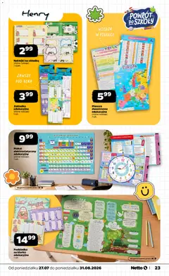 Pogląd oferty "Netto gazetka - Powrót do szkoły" - ważna od 27.07.2026 | Strona: 23 | Produkty: Zegar, Biurko, Naklejki