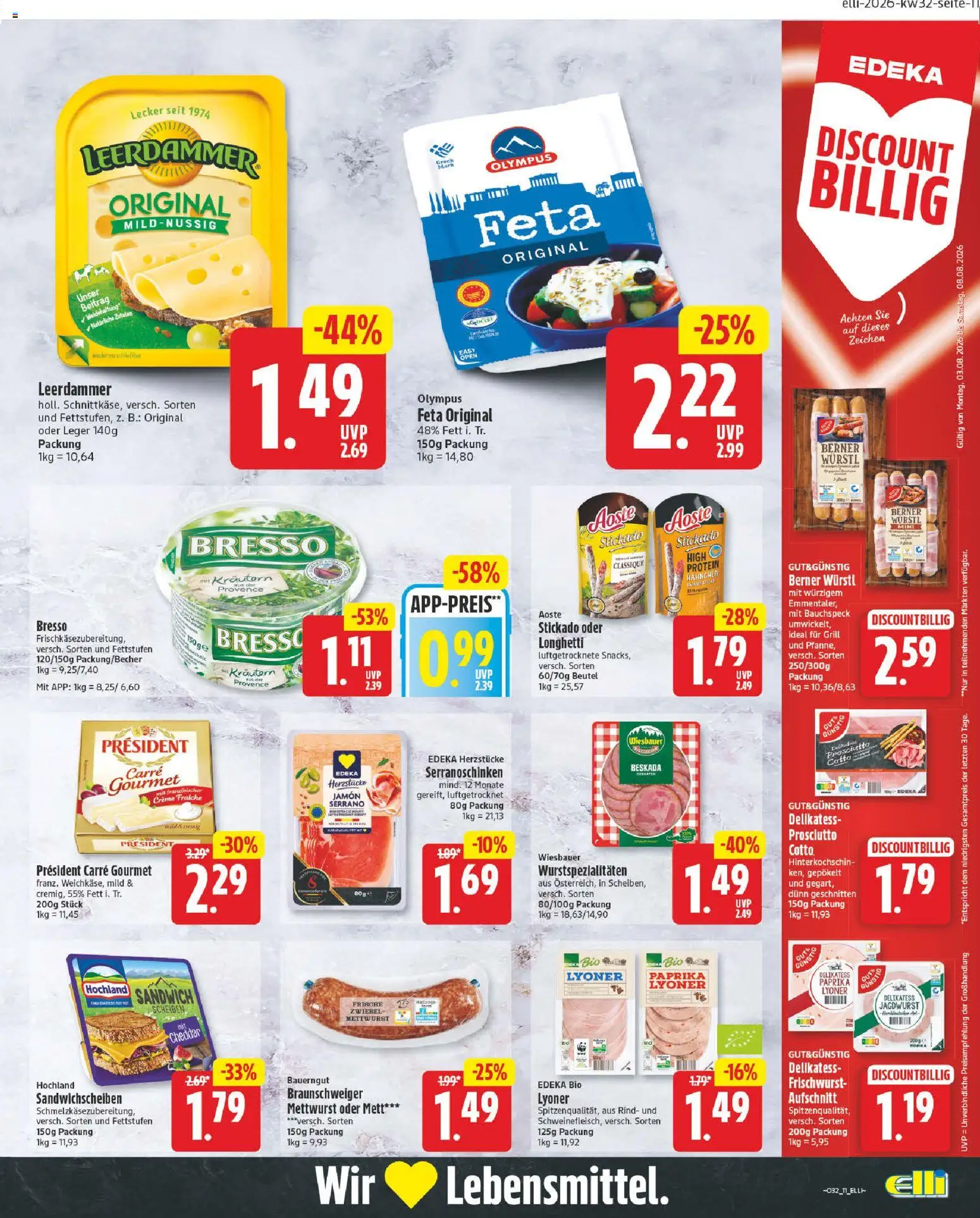 Elli Markt Prospekt Gütersloh – gültig ab 03.08.2026 | Seite: 11 | Produkte: Grill, Hahnchen, Würstl, Leerdammer