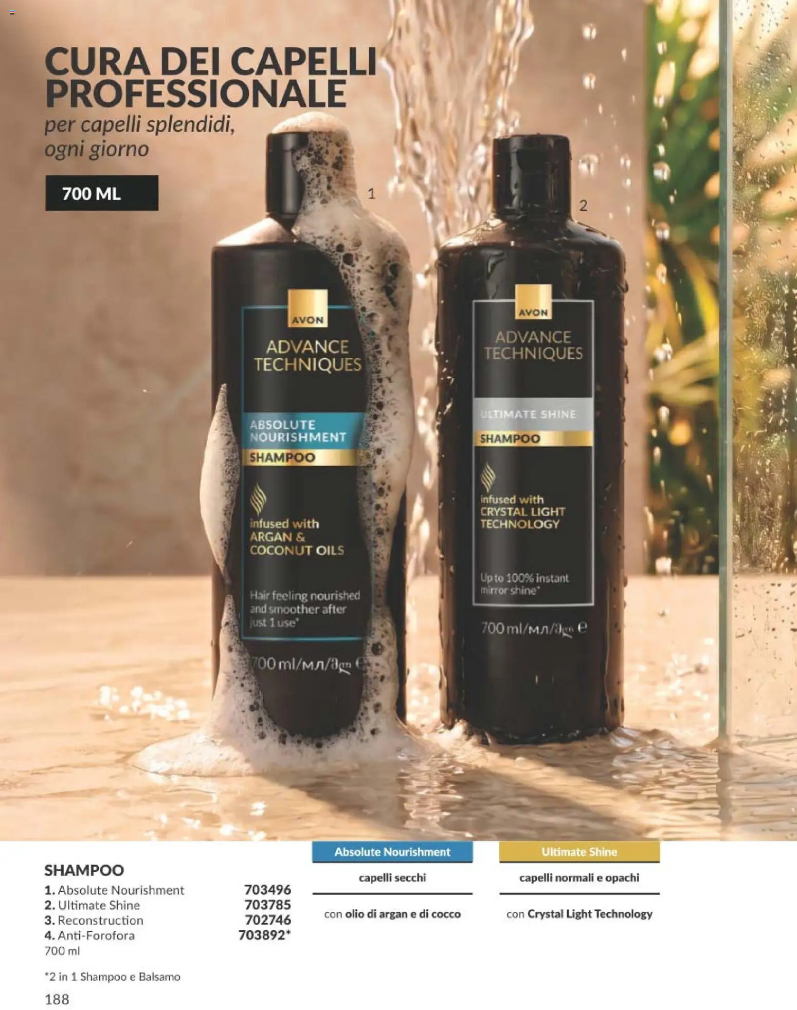 Volantino Avon del 01/08/2026 | Pagina: 188 | Prodotti: Shampoo, Balsamo, Olio, Cocco