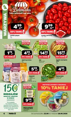 Pogląd oferty "Netto gazetka od poniedziałku spożywcza" - ważna od 22.06.2026 | Strona: 6 | Produkty: Czosnek, Szpinak, Fasolka szparagowa, Ogórki