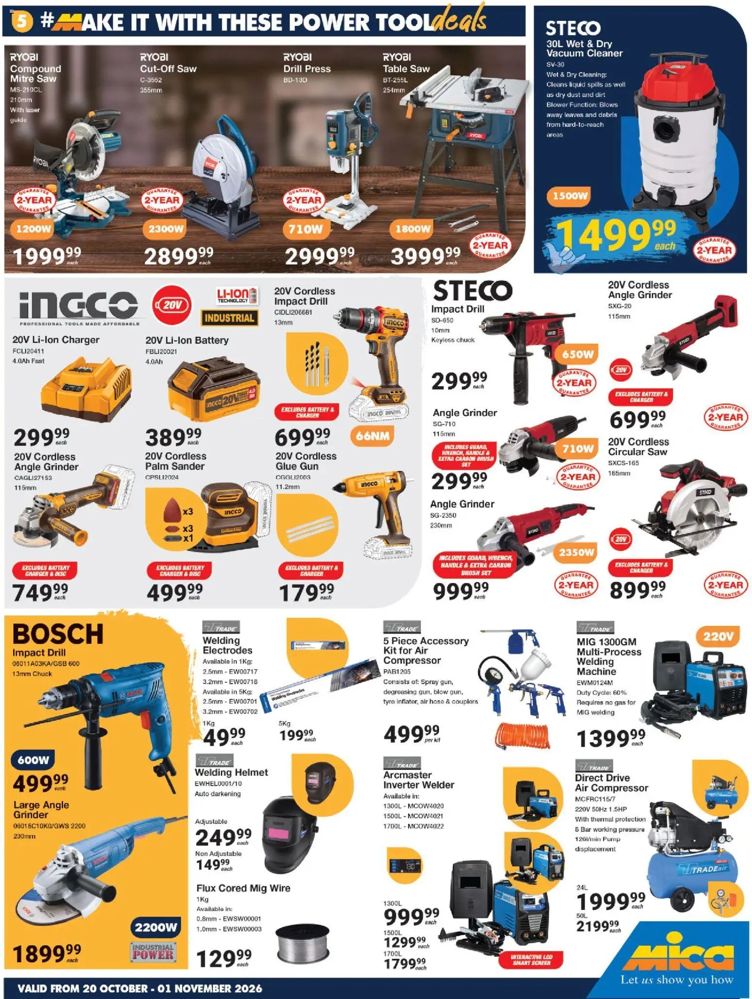 New MICA catalogue – valid from 20/10/2026 | Page: 5 | Products: Press, Battery, Compressor, Angle grinder