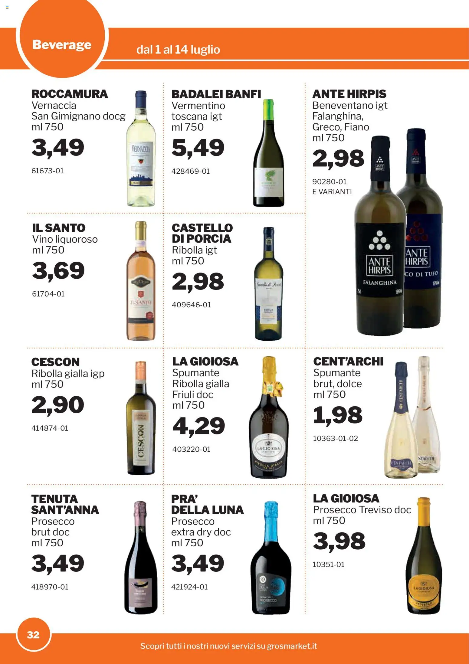 Volantino Sogegross del 01/07/2026 | Pagina: 32 | Prodotti: Prosecco, Vino, Spumante