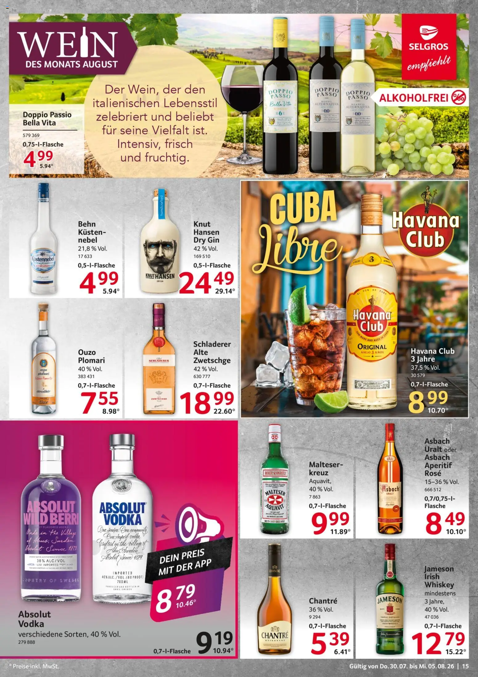 Selgros Prospekt – gültig ab 30.07.2026 | Seite: 15 | Produkte: Havana club, Jameson, Vodka, Gin