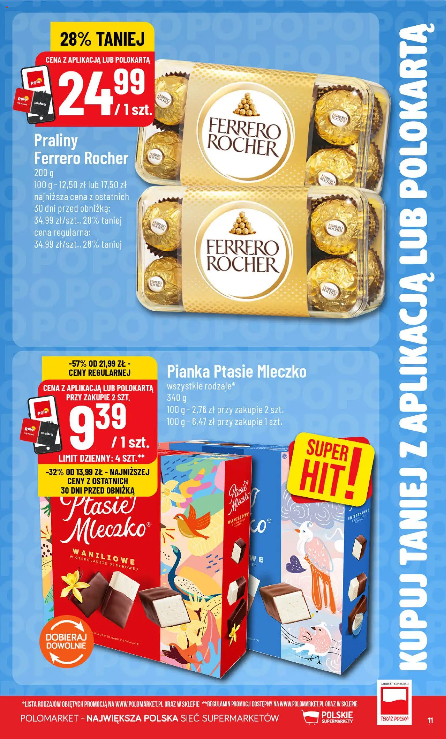 Nowa POLOmarket gazetka od jutra 07.10.2026 | Strona: 11 | Produkty: Praliny, Ptasie mleczko, Ferrero rocher
