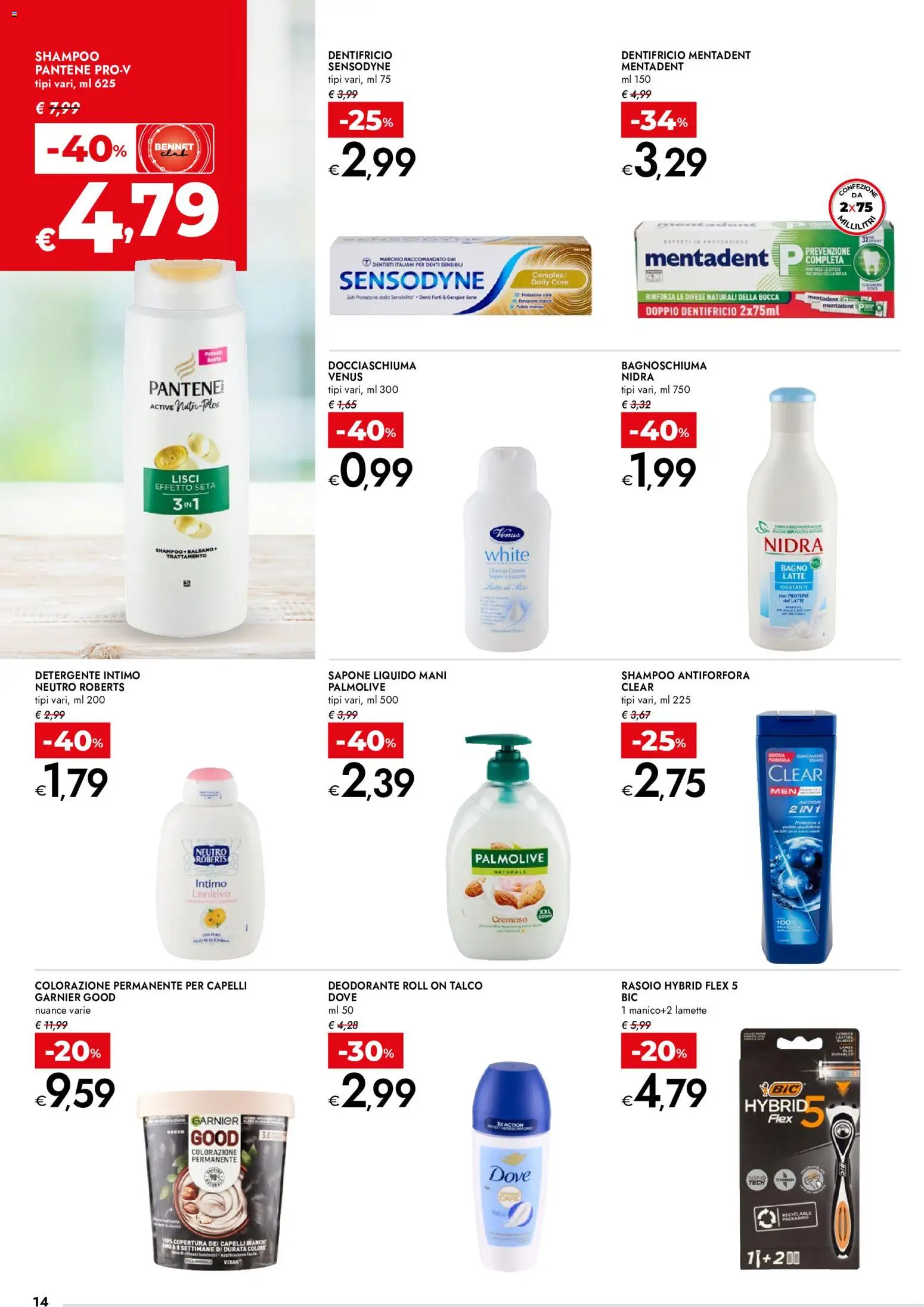 Volantino bennet del 20/08/2026 | Pagina: 14 | Prodotti: Rasoio, Dentifricio, Detergente intimo, Latte