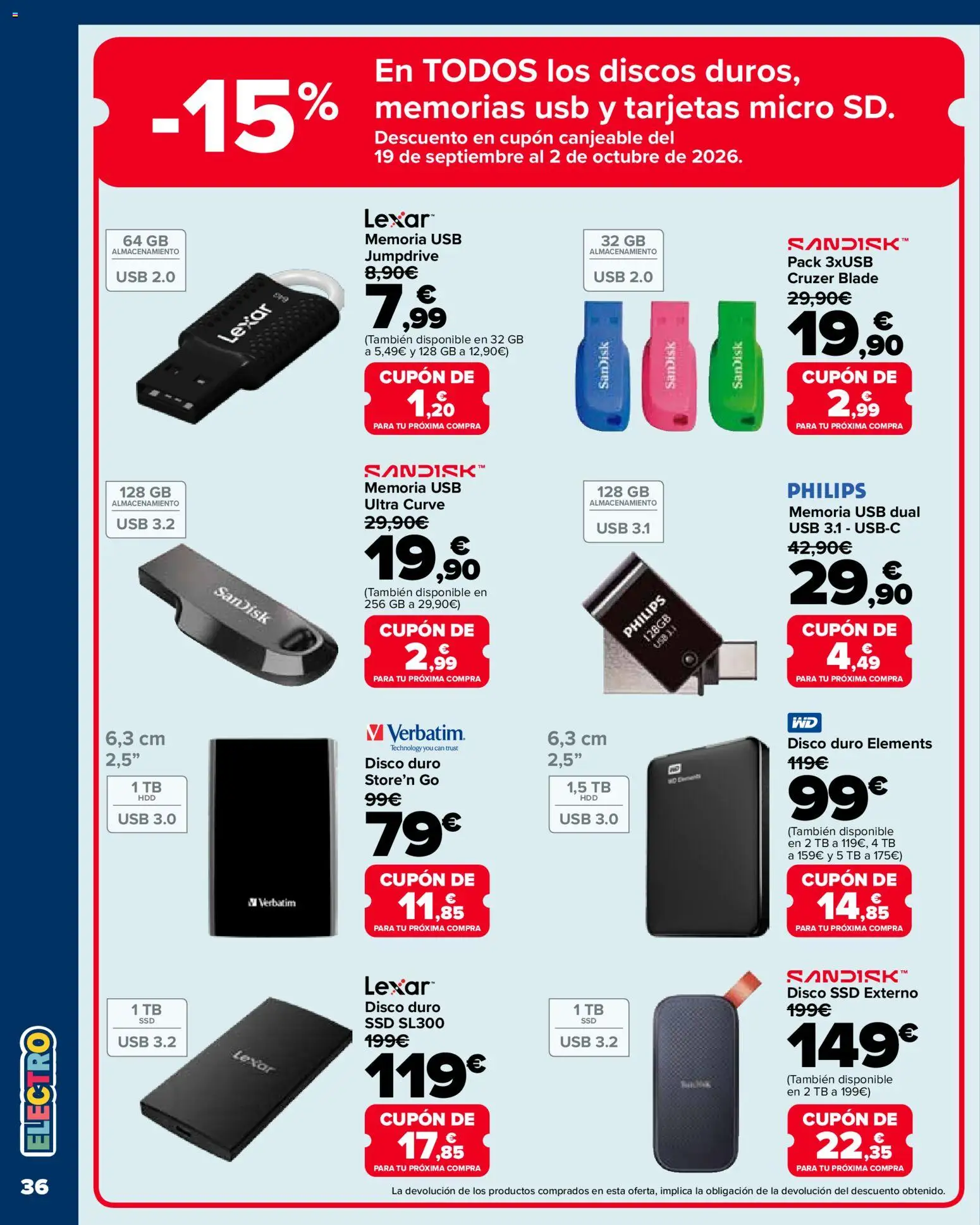 Carrefour Vuelta al cole │ válido desde el 18/08/2026 | Página: 36 | Productos: Disco, USB