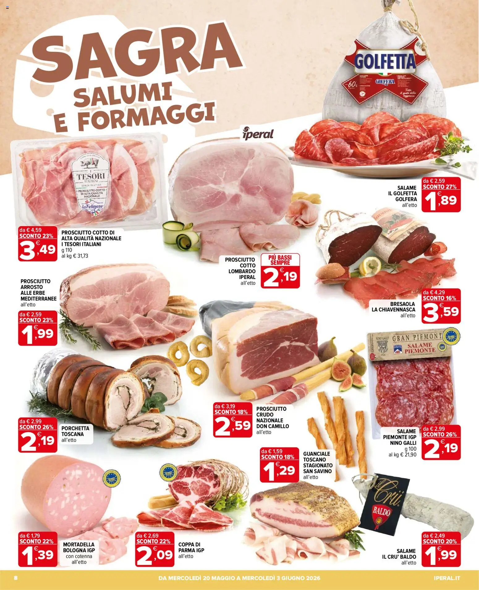 Volantino Iperal del 20.05.2026 | Pagina: 8 | Prodotti: Porchetta, Prosciutto Cotto, Salame, Guanciale