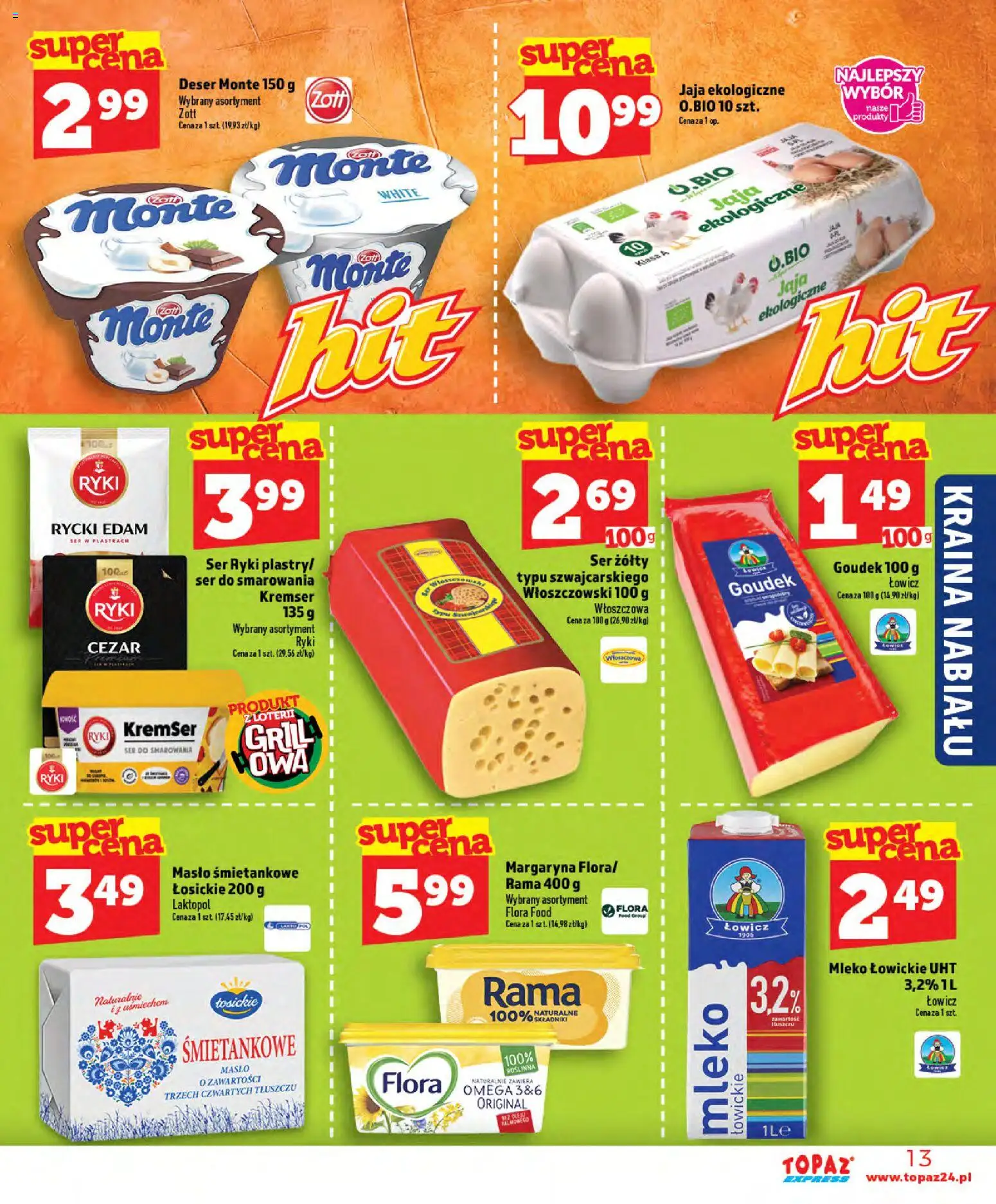 Topaz gazetka - Express od 11.06.2026 | Strona: 13 | Produkty: Ser żółty, Mleko, Masło, Mleko łowickie