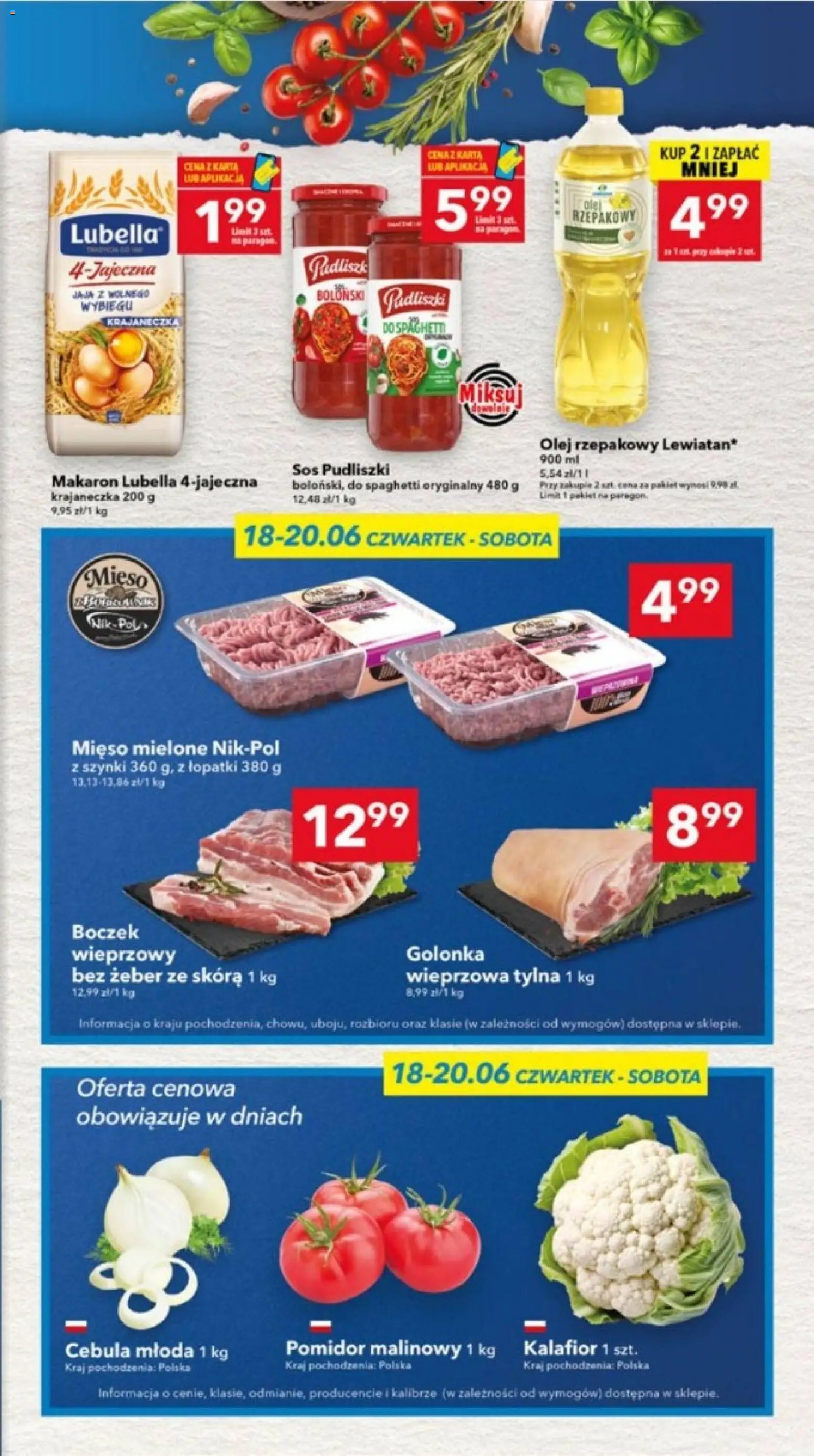 Lewiatan gazetka - Lublin od 18.06.2026 | Strona: 3 | Produkty: Karta, Pomidor malinowy, Boczek, Makaron
