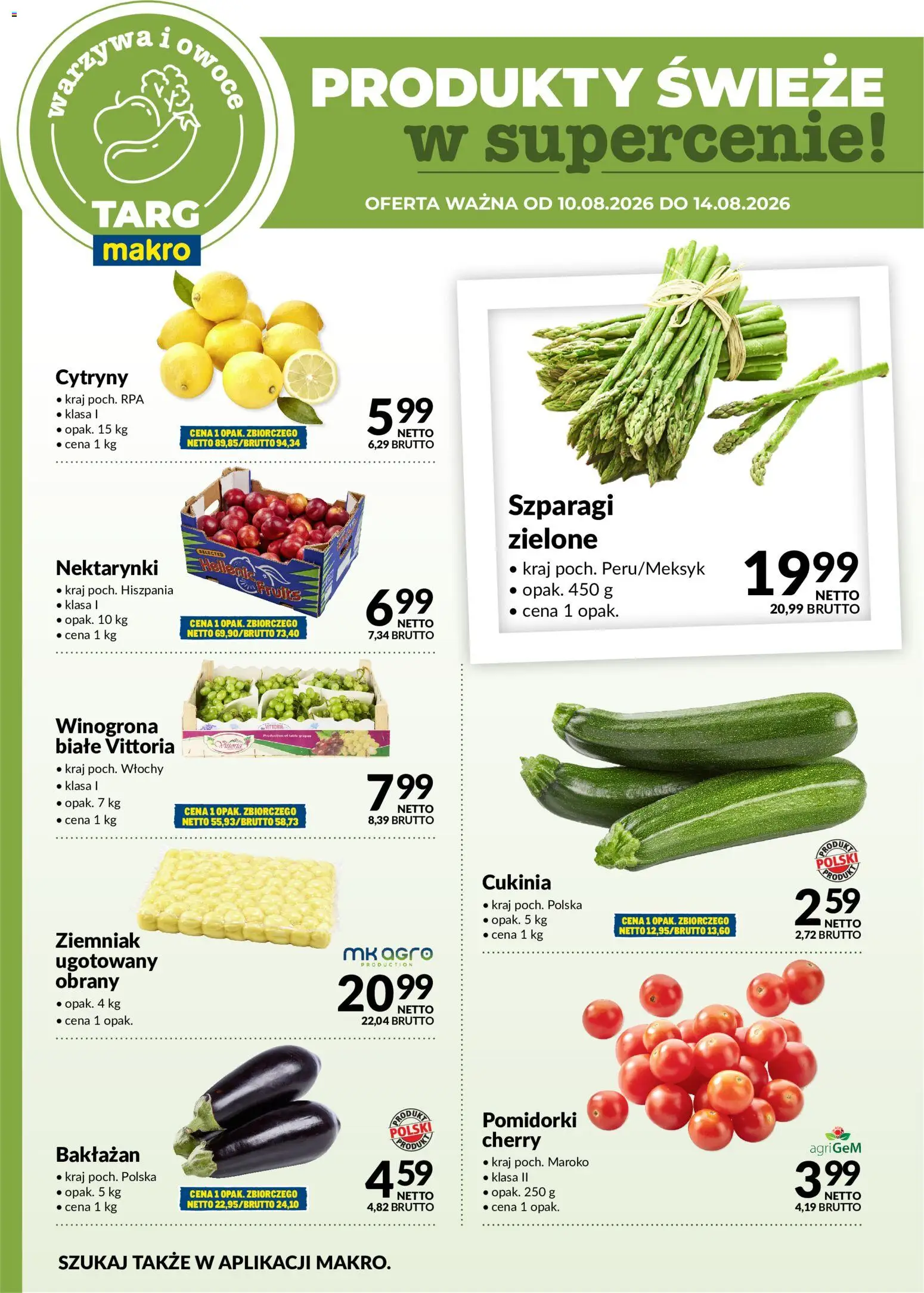 Makro gazetka - Oferta świeża w super cenach od 10.08.2026 | Strona: 5 | Produkty: Nektarynki, Cytryny, Cukinia, Szparagi