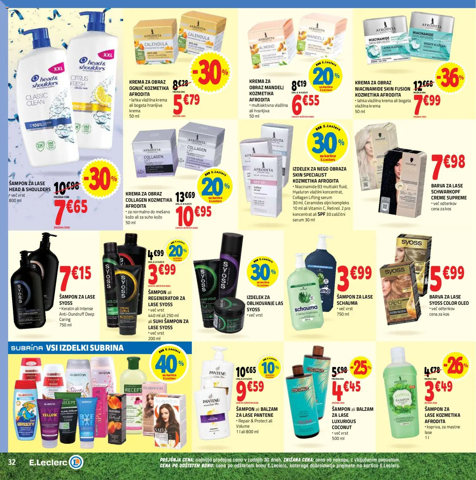 Novi E.leclerc katalog ponudbe – veljaven od 10.06.2026 | Stran: 32 | Izdelki: Sampon, Barva za lase, Barva, Krema za obraz