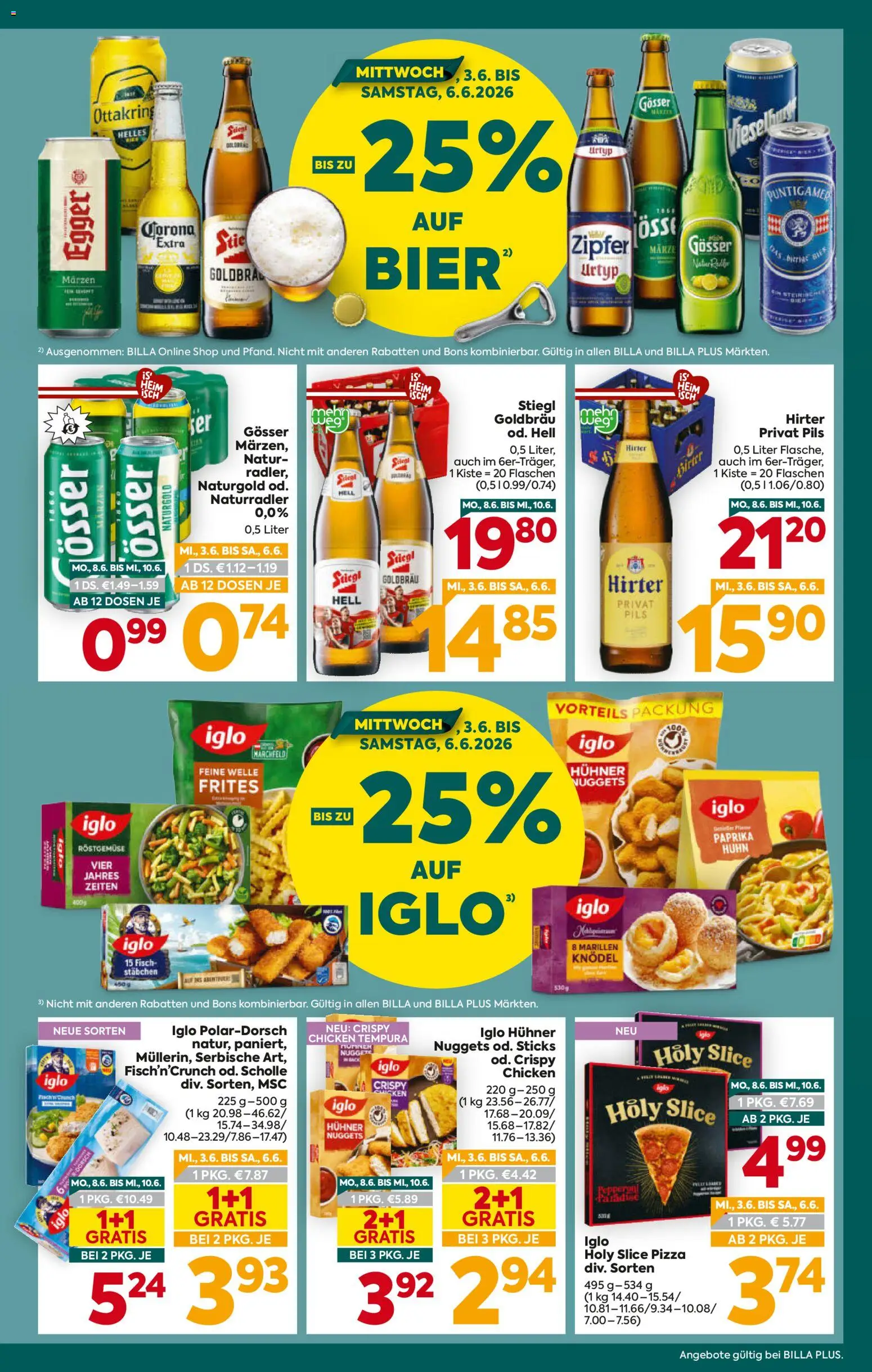 Billa Plus Flugblatt gültig ab 03.06.2026 | Seite: 3 | Produkte: Pizza, Bier, Fisch
