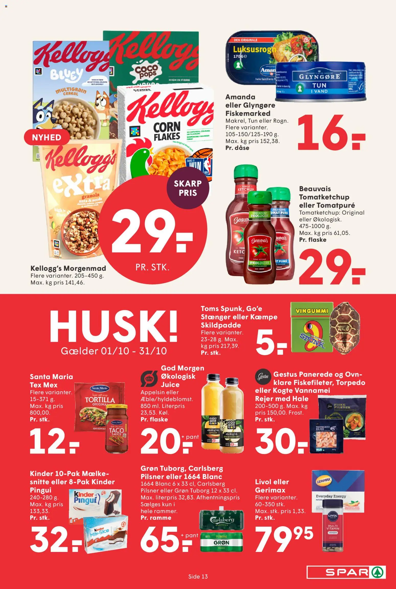 Spar tilbudsavis – gyldig fra 16/10/2026 | Side: 13 | Produkter: Juice, Tomatpuré, Rejer, Taco