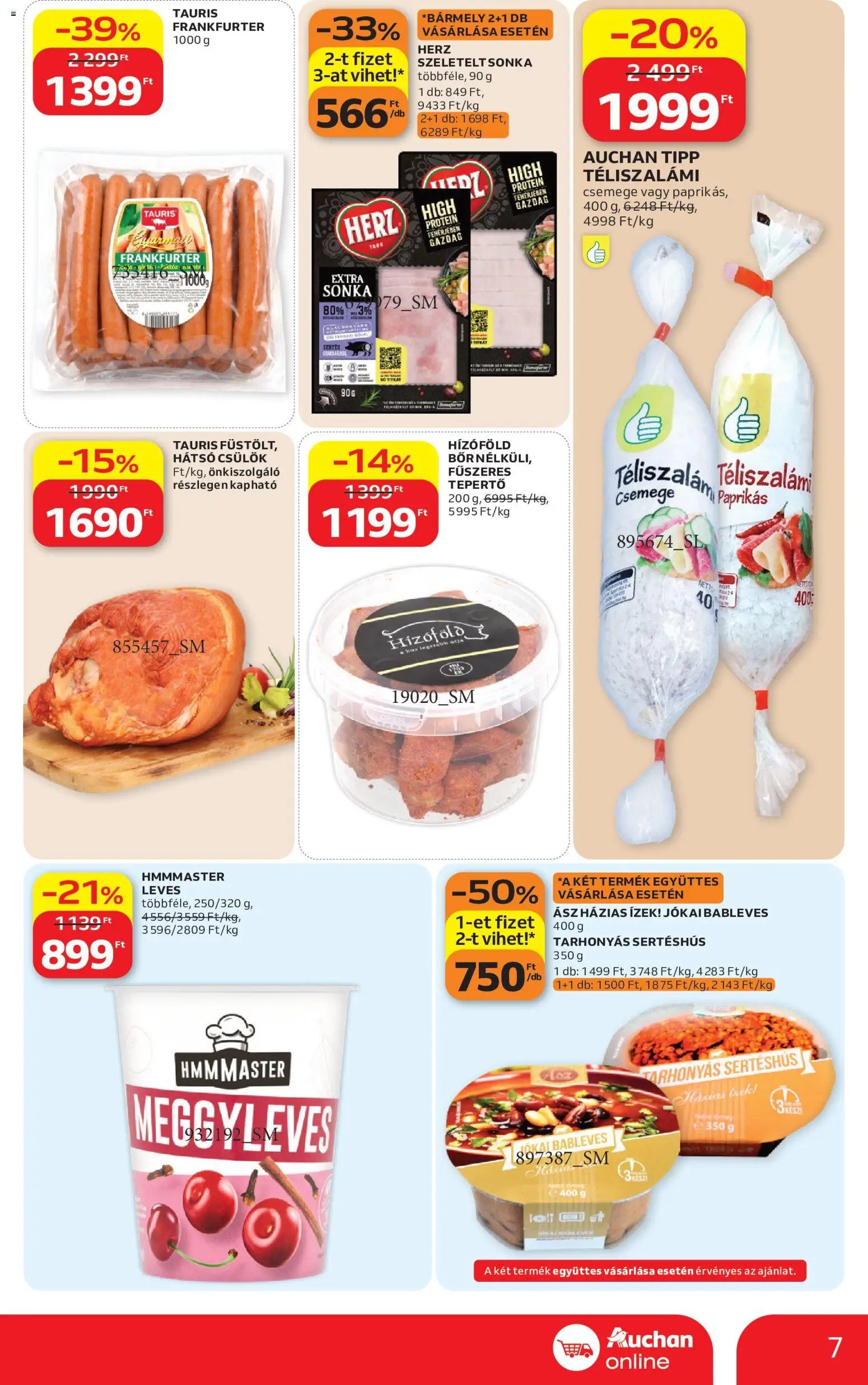 Auchan akciós ujság - amely érvényes a következő dátumtól: 28.05.2026 | Oldal: 7 | Termékek: Sonka, Protein, Téliszalámi, Só