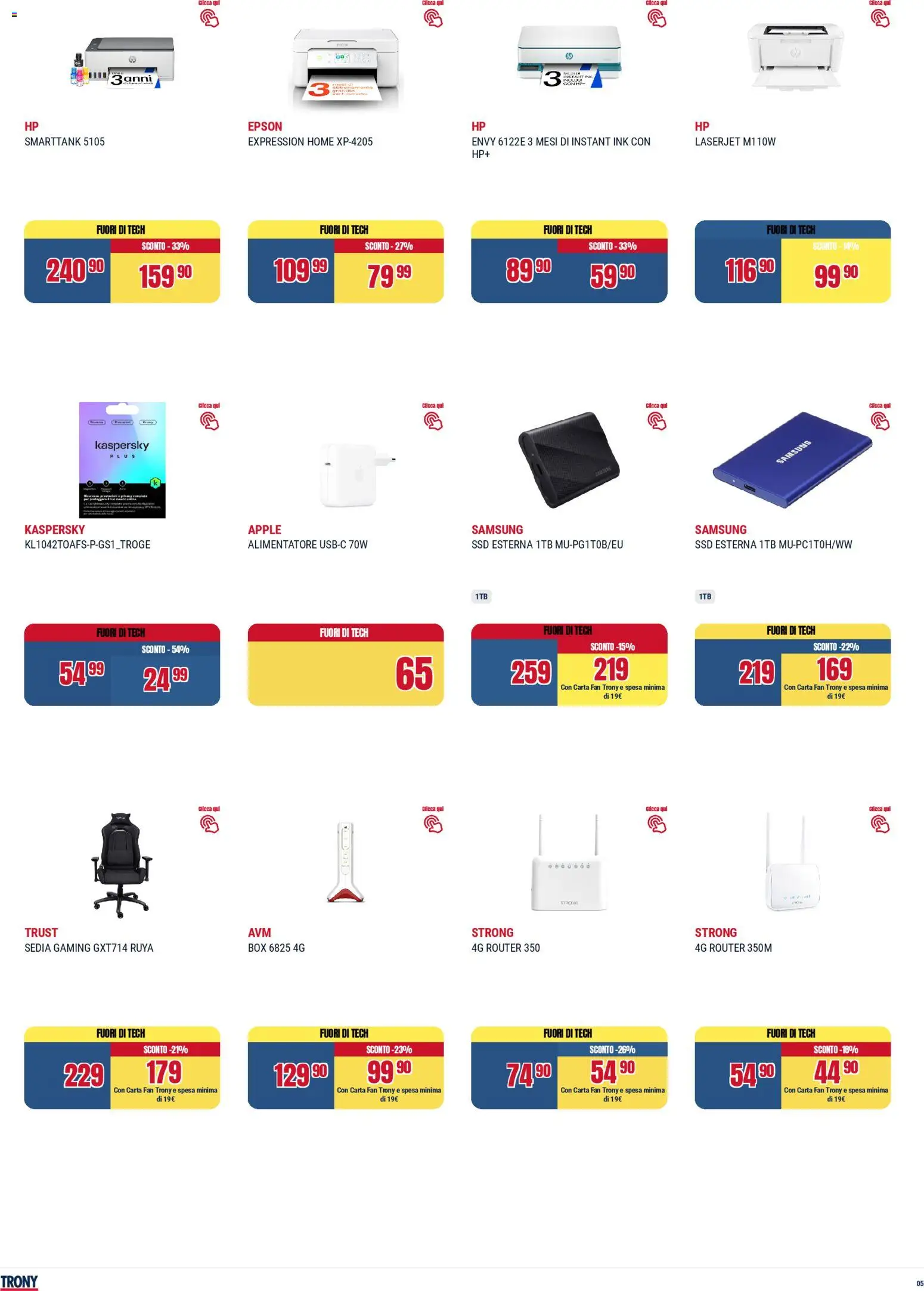 Volantino Trony del 28.04.2026 | Pagina: 5 | Prodotti: Router, Fan, Sedia, Samsung