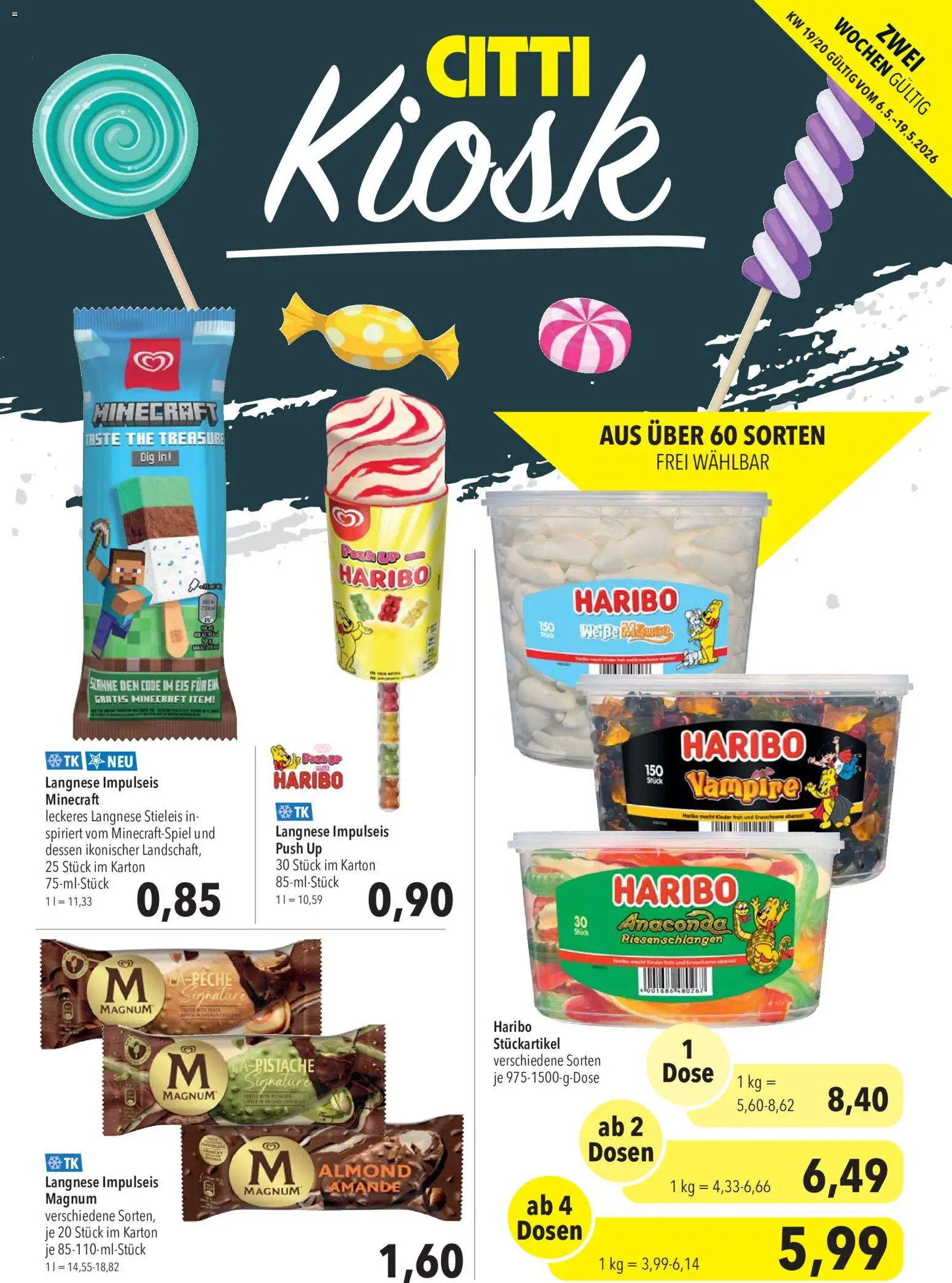CITTI Markt Kioskwerbung – gültig ab 06.05.2026 | Seite: 1 | Produkte: Langnese, Haribo, Eis