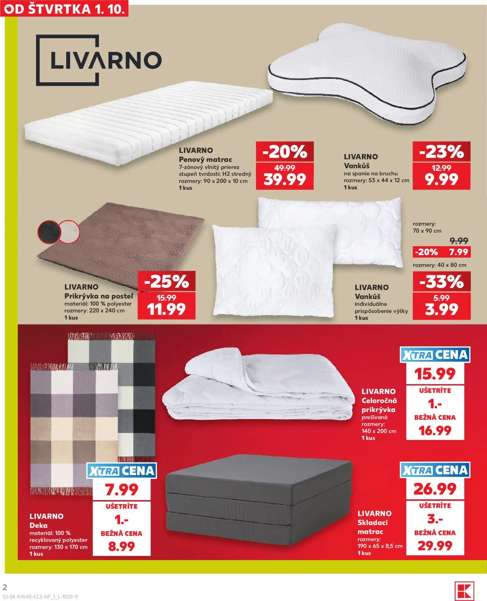 Kaufland SK akciós ujság - amely érvényes a következő dátumtól: 2026.10.01. | Oldal: 2 | Termékek: Matrac