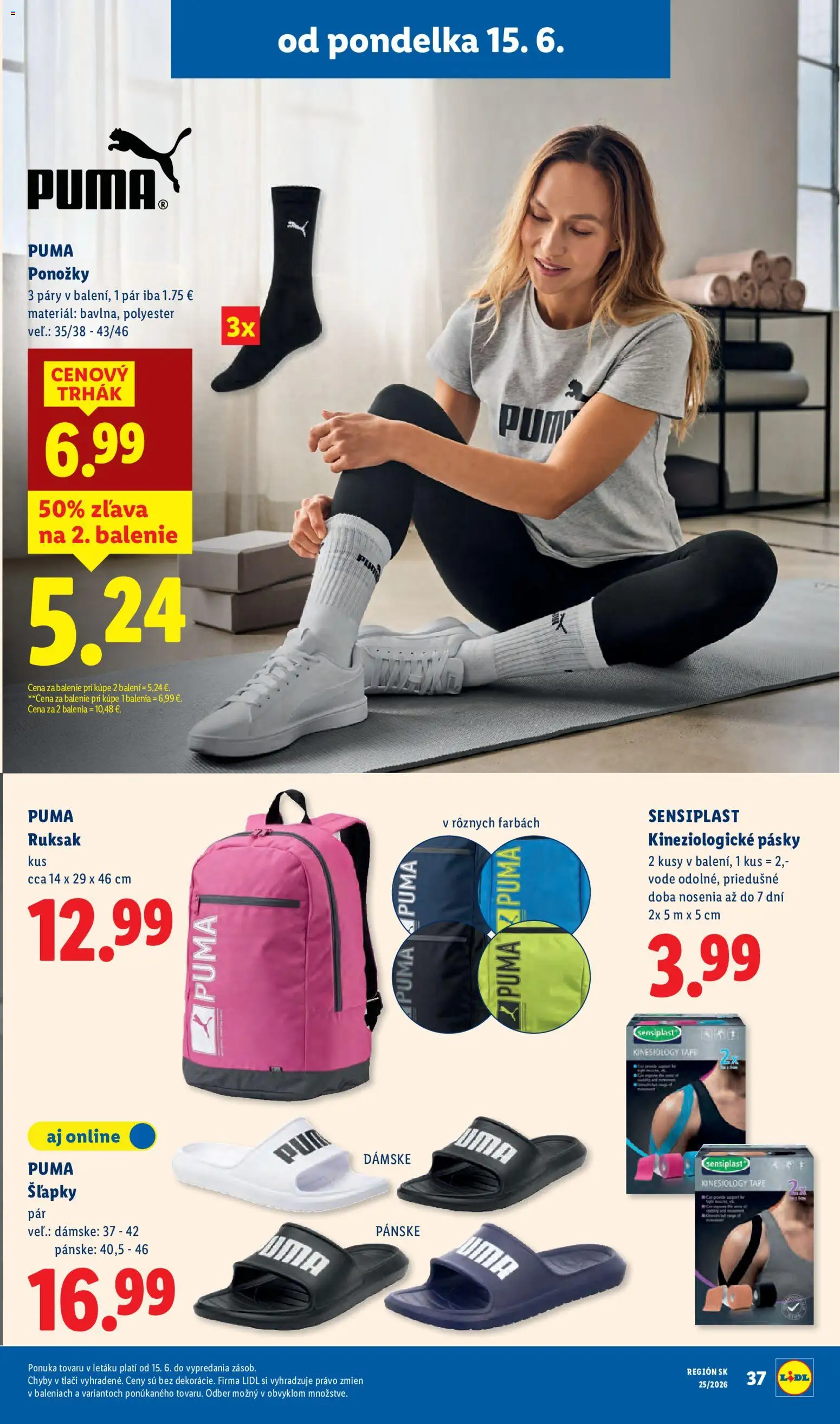 Nové Lidl akcie – leták je platný od 15.06.2026 | Strana: 53 | Produkty: Ponožky, Šľapky, Ruksak
