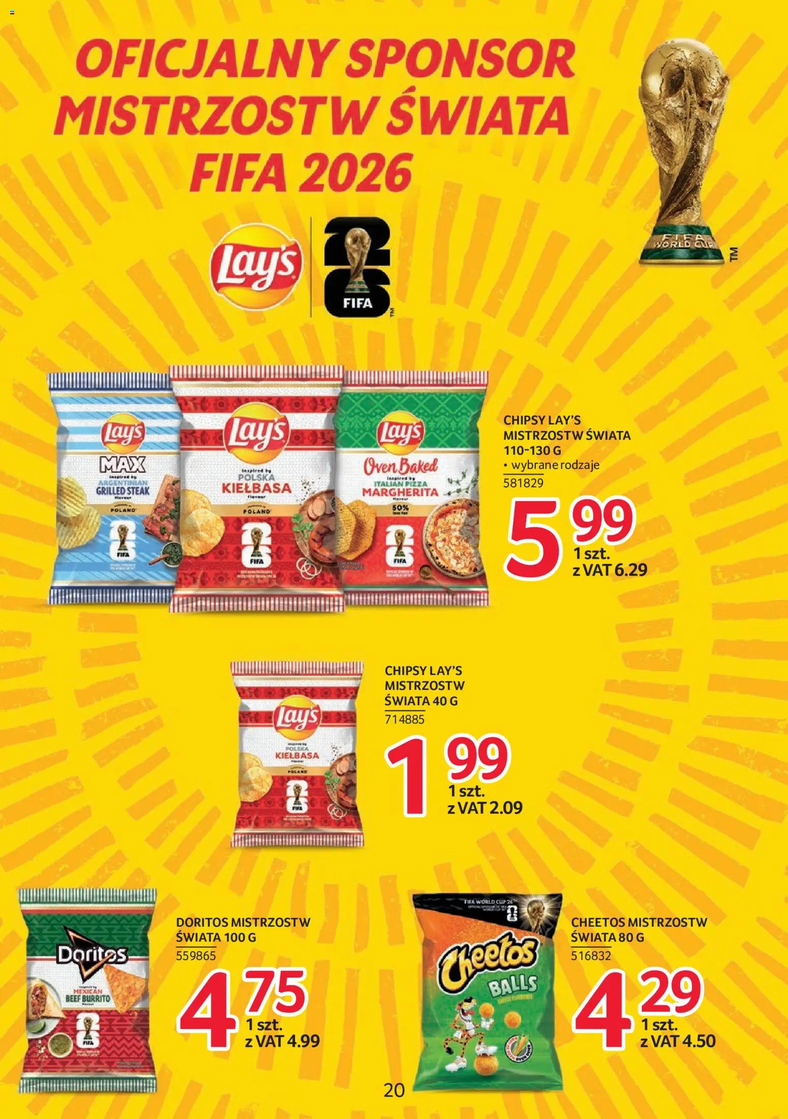 Selgros cash&carry gazetka - Markowe Produkty od 02.06.2026 | Strona: 20 | Produkty: Kiełbasa, Chipsy, Doritos, Pizza