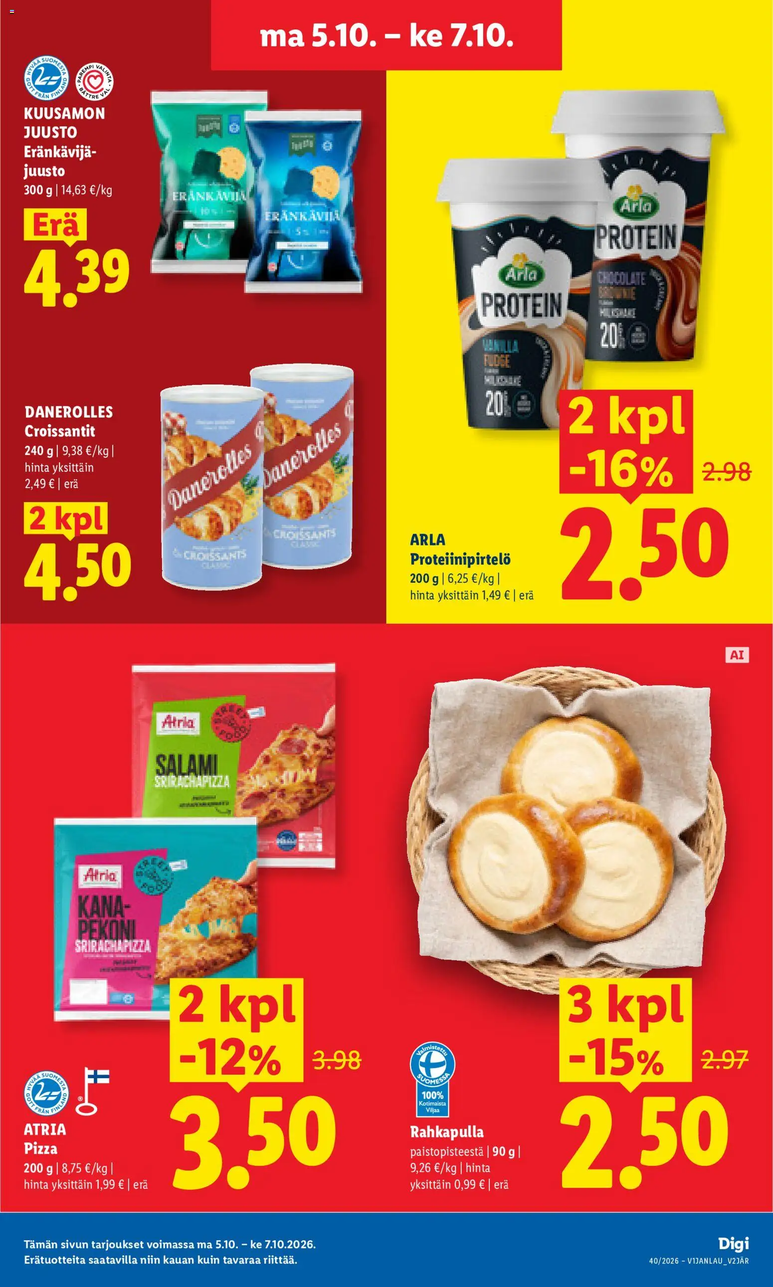 Lidl tarjoukset Vihti – voimassa 05/10/2026 alkaen | Sivu: 7 | Tuotteet: Kana, Juusto, Salami, Pizza