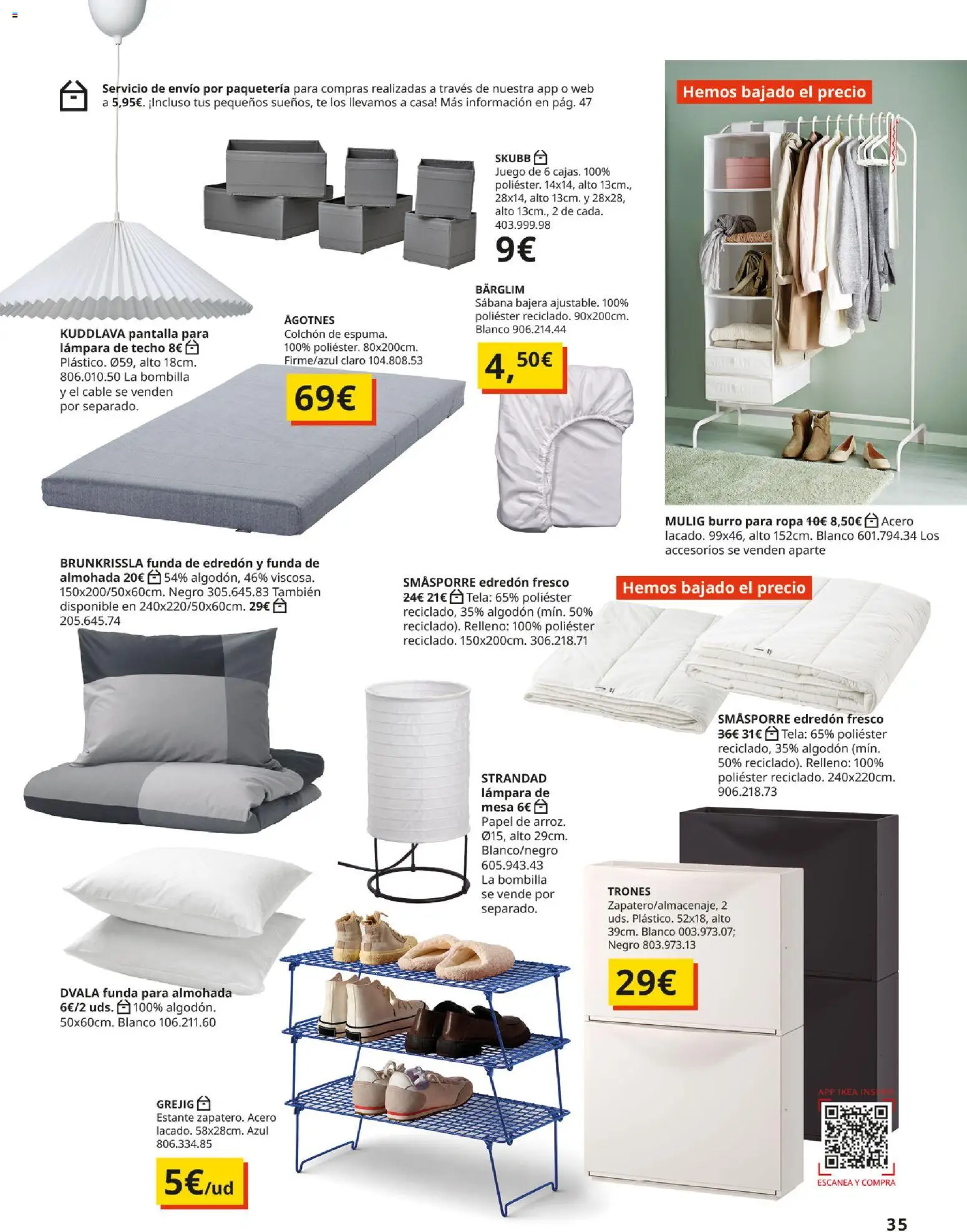 IKEA - Precios bajos │ válido desde el 01/09/2026 | Página: 35 | Productos: Burro para ropa, Colchon, Funda, Lámpara
