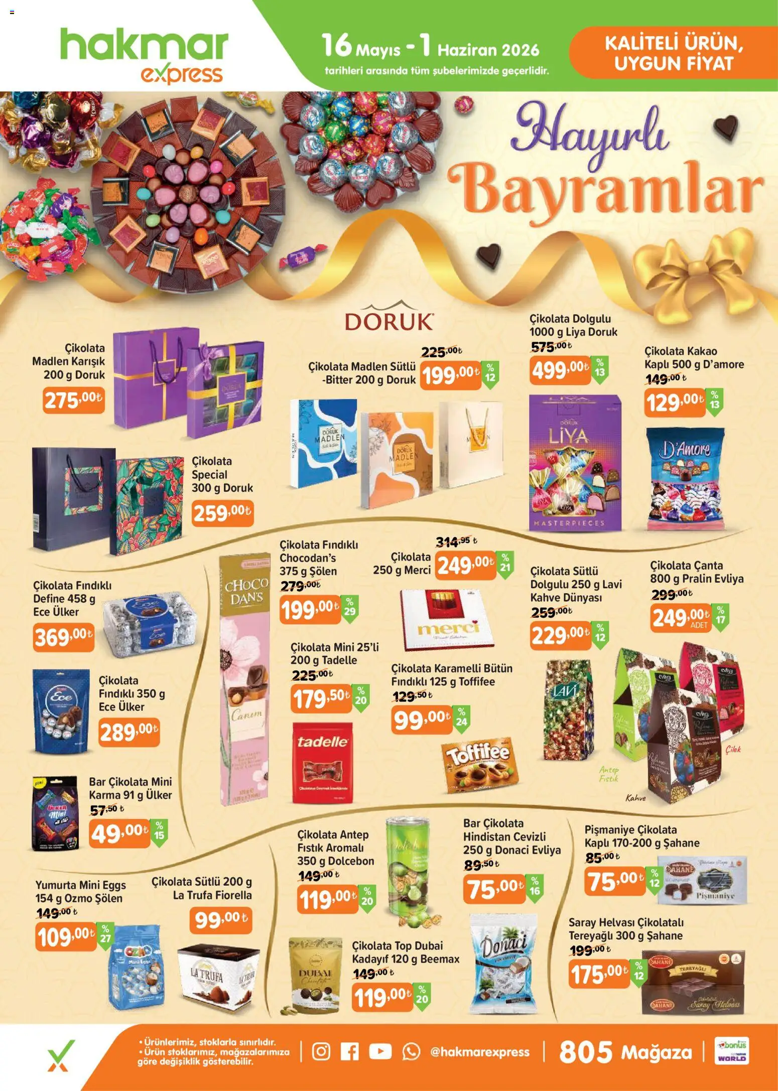 Hakmar Express İndirim - 16.05.2026 tarihinden itibaren geçerlidir | Sayfa: 1 | Ürünler: Fıstık, Kahve, Çikolata, Çilek