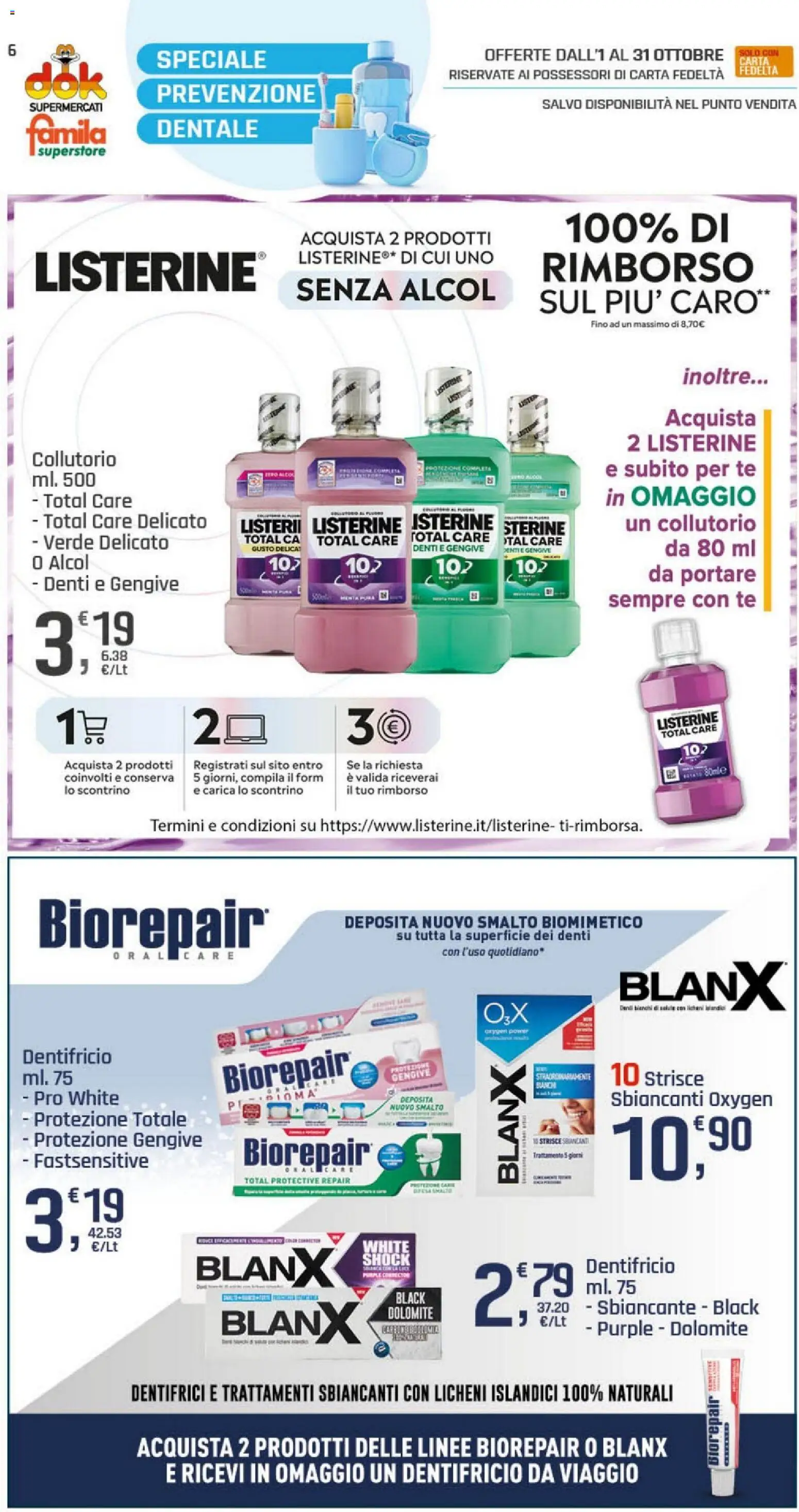 Volantino Famila del 01/10/2026 | Pagina: 6 | Prodotti: Strisce, Alcol, Caro, Dentifricio