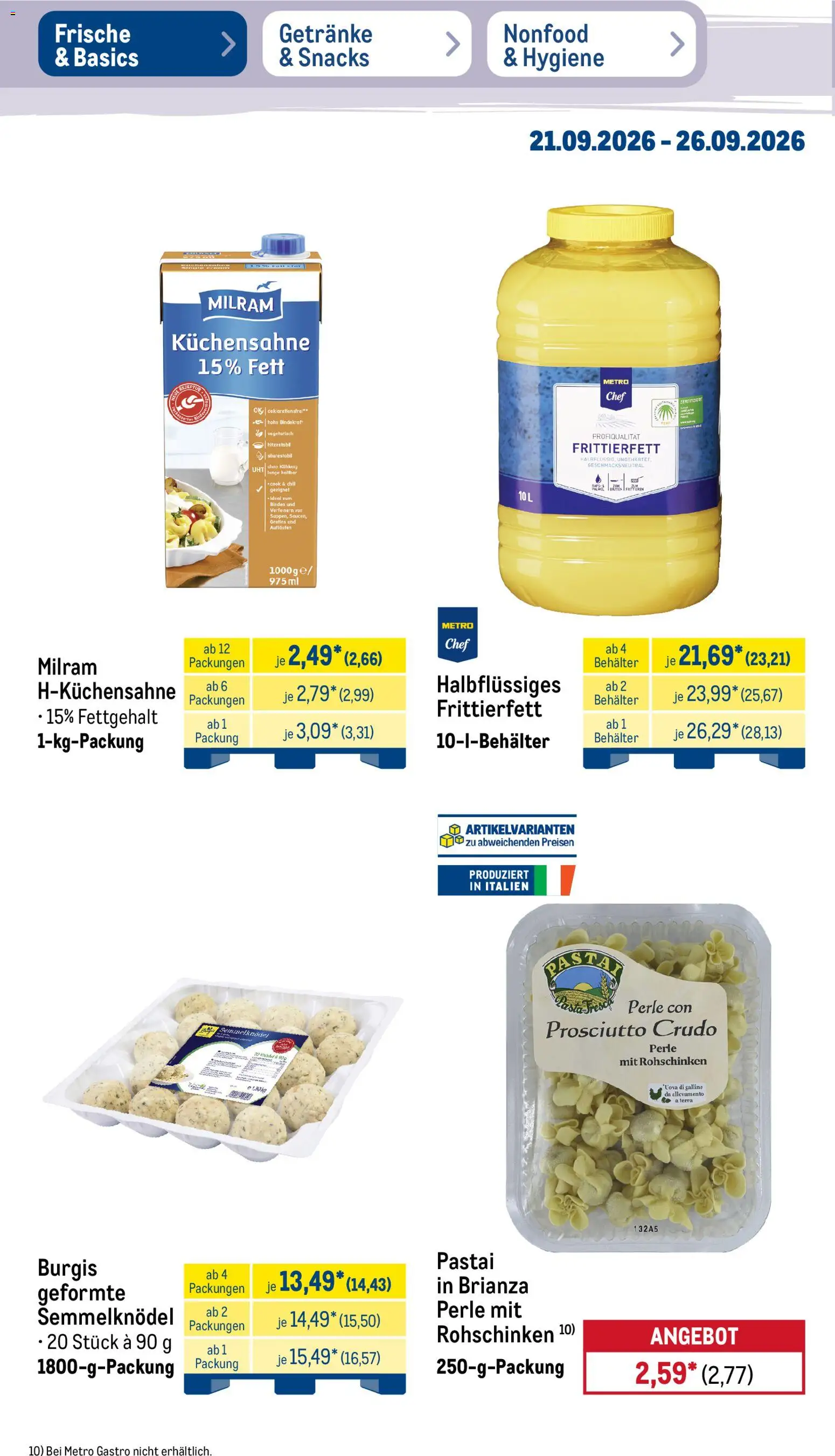 Metro NonFood-Angebote – gültig ab 21.09.2026 | Seite: 44 | Produkte: Milram, Pasta