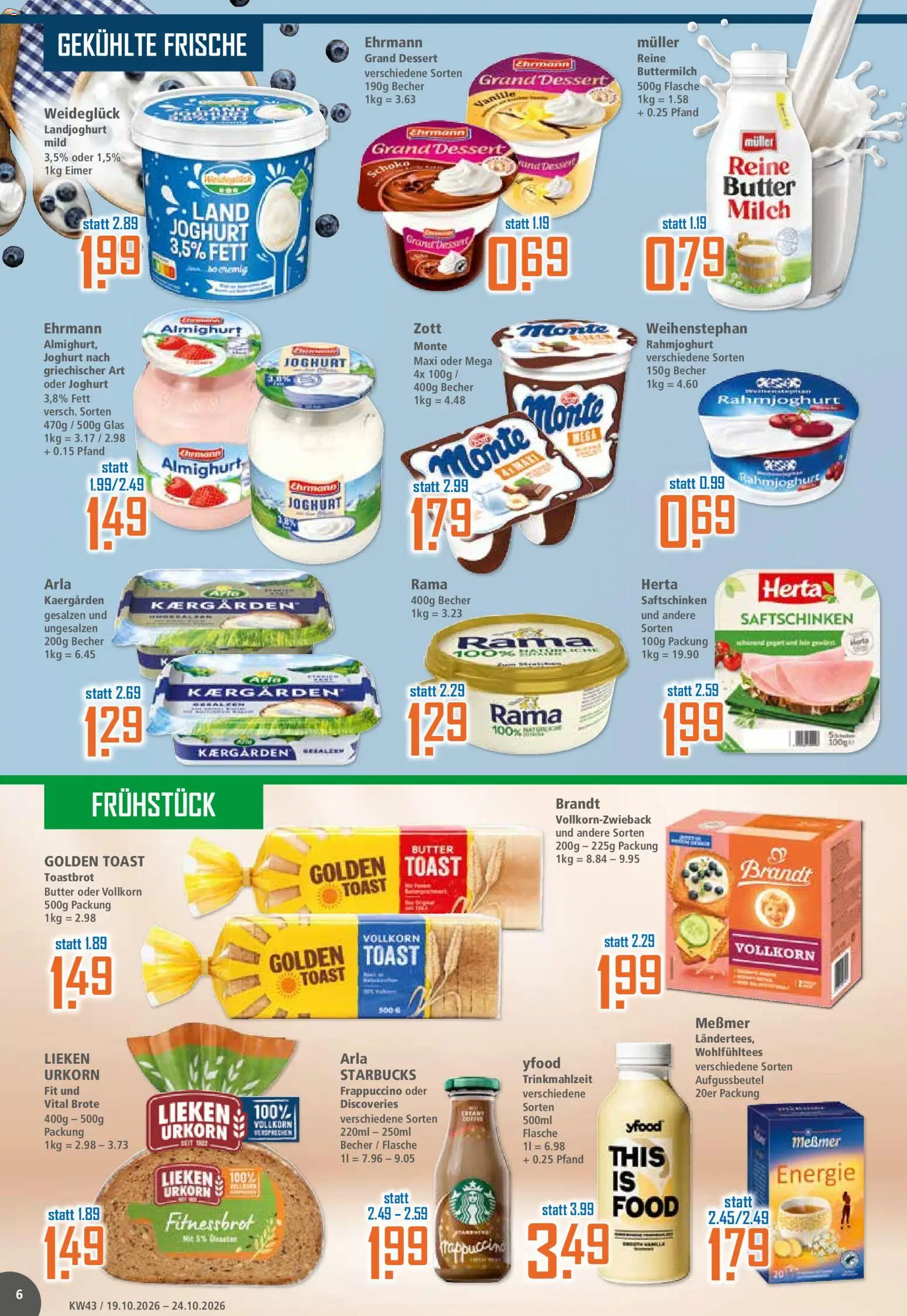 Klaas & Kock Prospekt – gültig ab 19.10.2026 | Seite: 6 | Produkte: Buttermilch, Ehrmann almighurt, Toast, Messmer