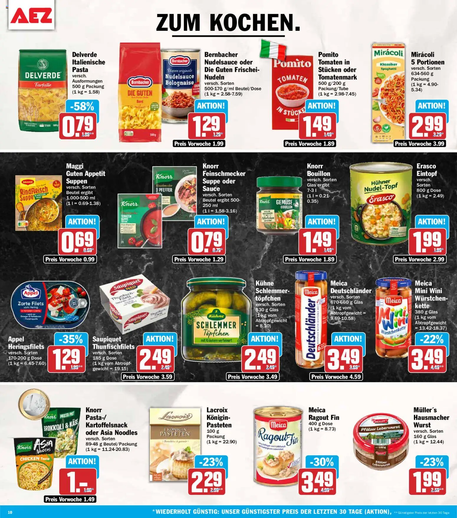 AEZ Prospekt – gültig ab 28.09.2026 | Seite: 10 | Produkte: Tomaten, Knorr, Nudeln, Erasco
