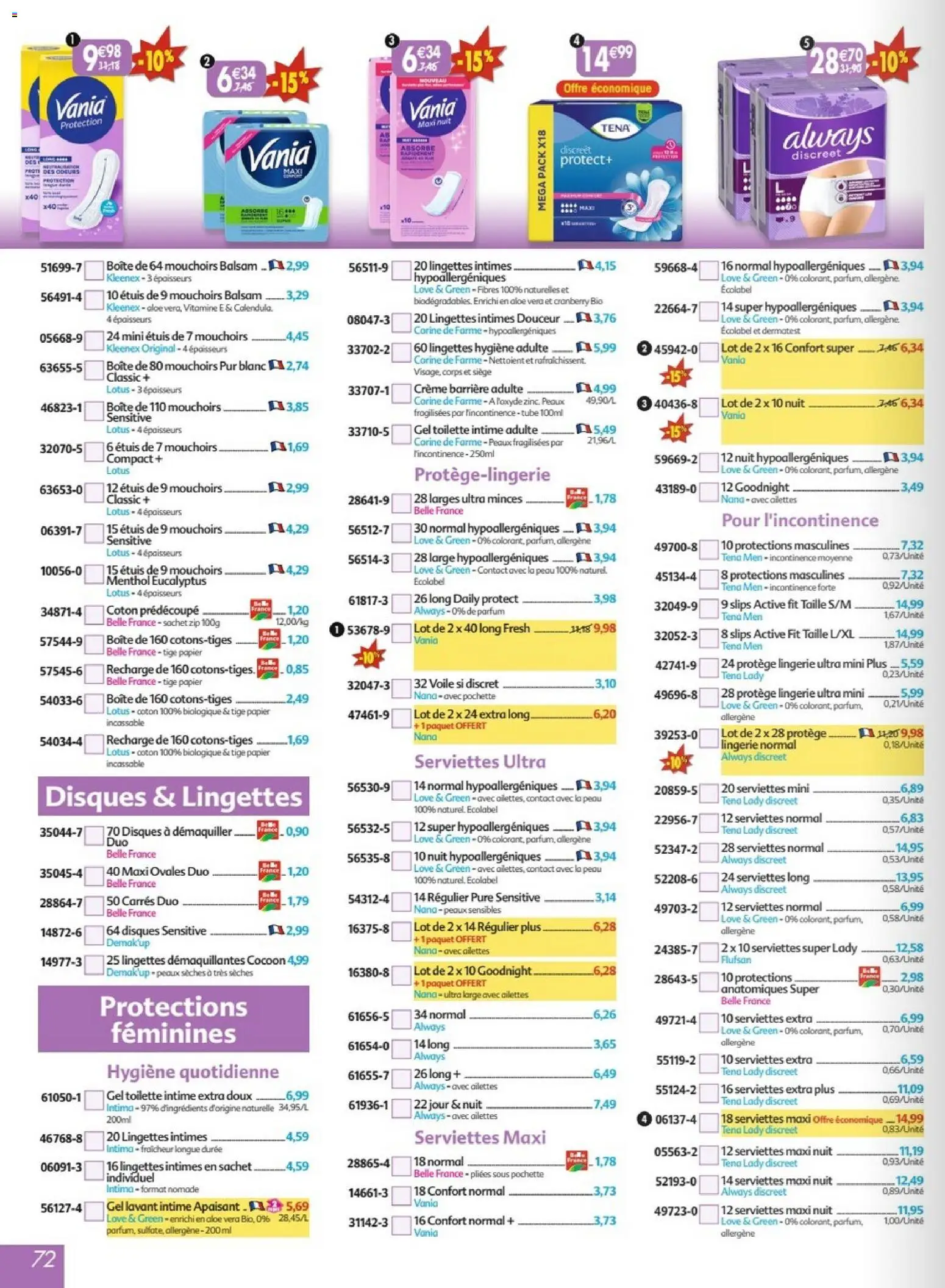{H1} | Page: 72 | Produits: Coton, Parfum, Slips, Crème