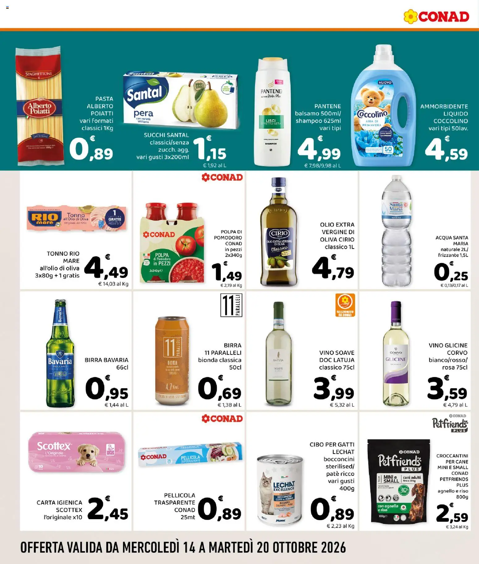 Volantino Conad del 14/10/2026 | Pagina: 4 | Prodotti: Shampoo, Carta igienica, Olio, Vino