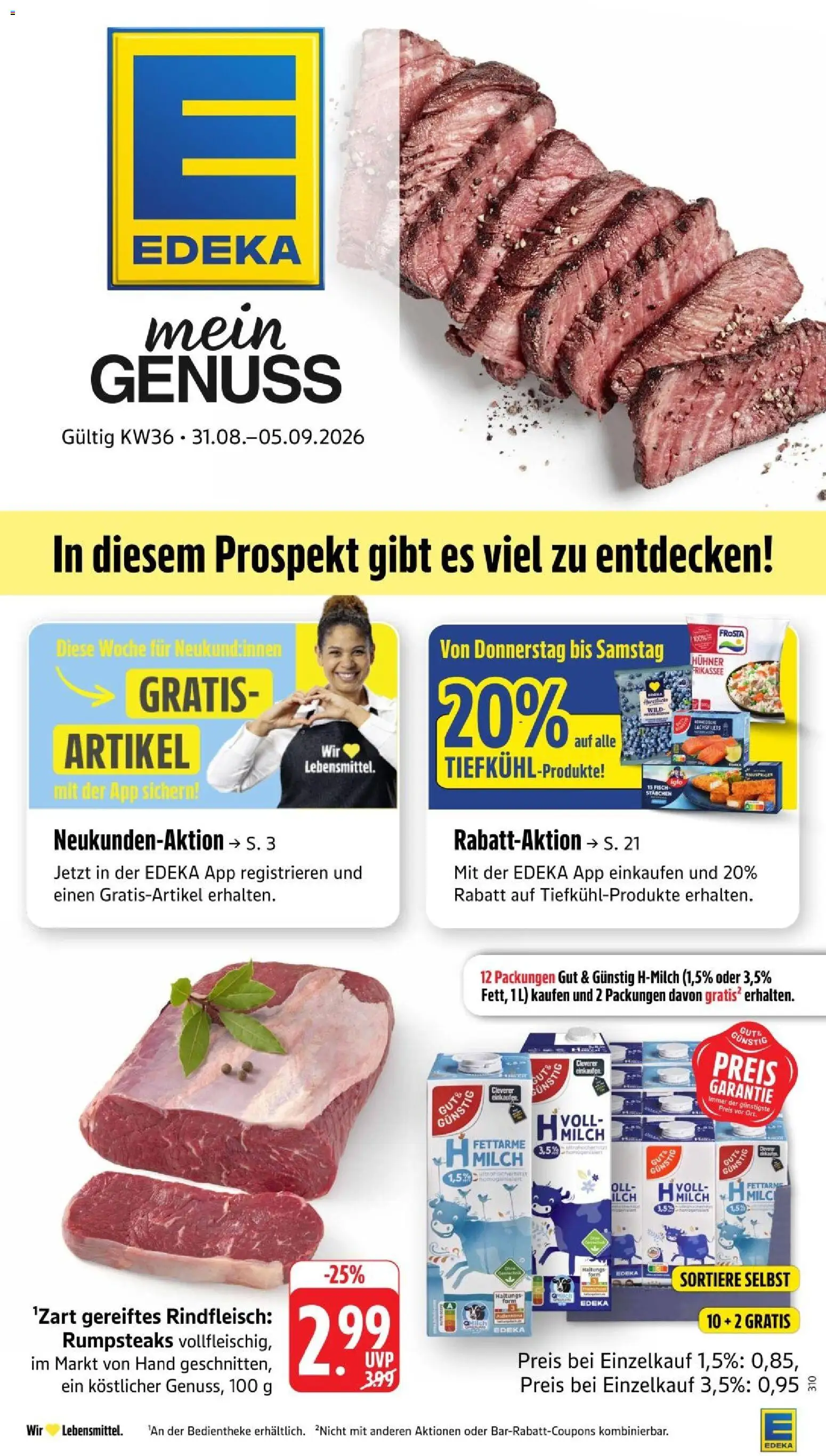 Edeka Prospekt Stuttgart – gültig ab 31.08.2026 | Seite: 1 | Produkte: Iglo, Frosta, Fisch, Rindfleisch