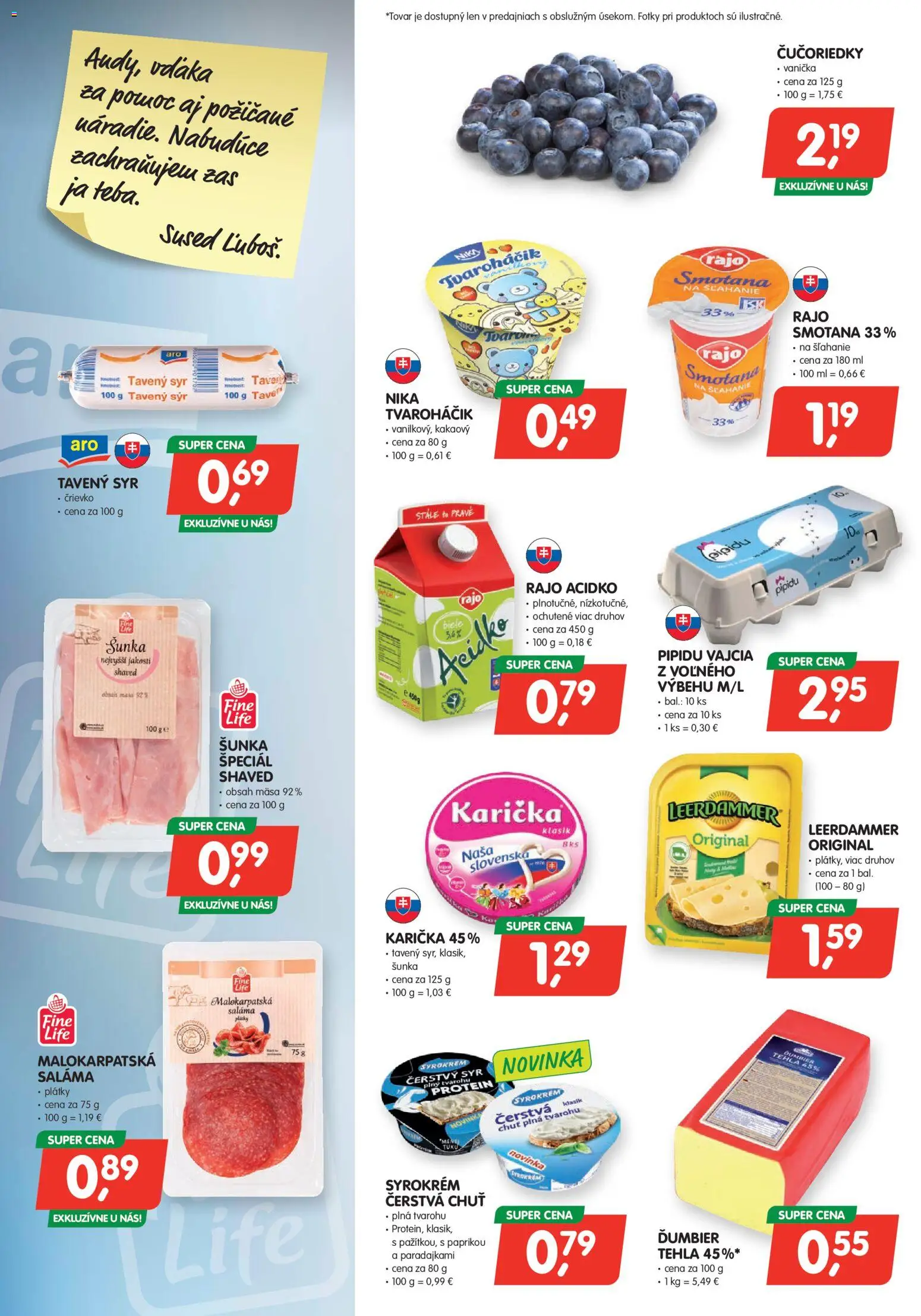 Nové Môj obchod akcie – leták je platný od 09.10.2026 | Strana: 2 | Produkty: Saláma, Smotana, Protein, Čučoriedky