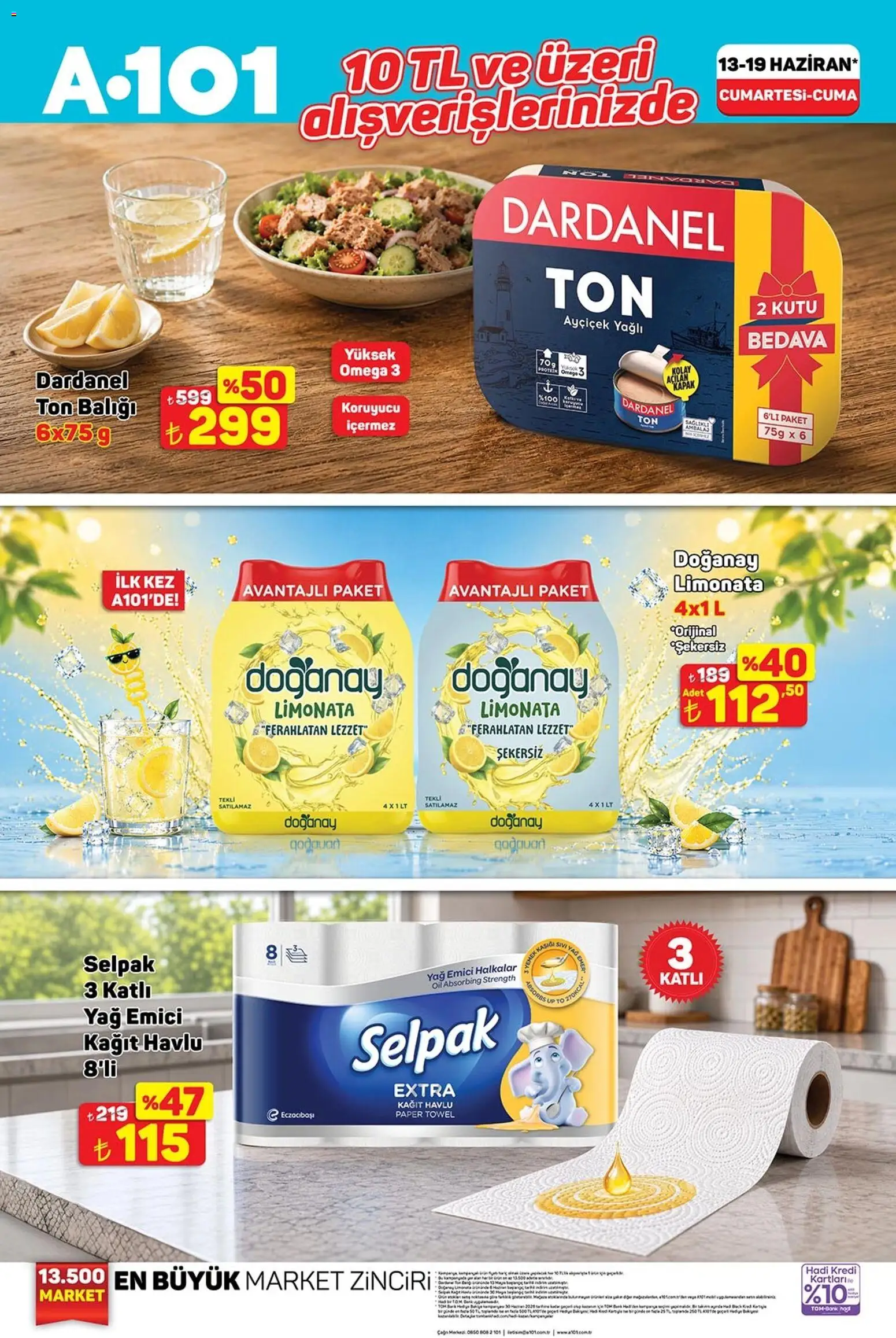 A101 İndirim - 13.06.2026 tarihinden itibaren geçerlidir | Sayfa: 1 | Ürünler: Limonata, Kutu, Kağıt havlu, Ton balığı